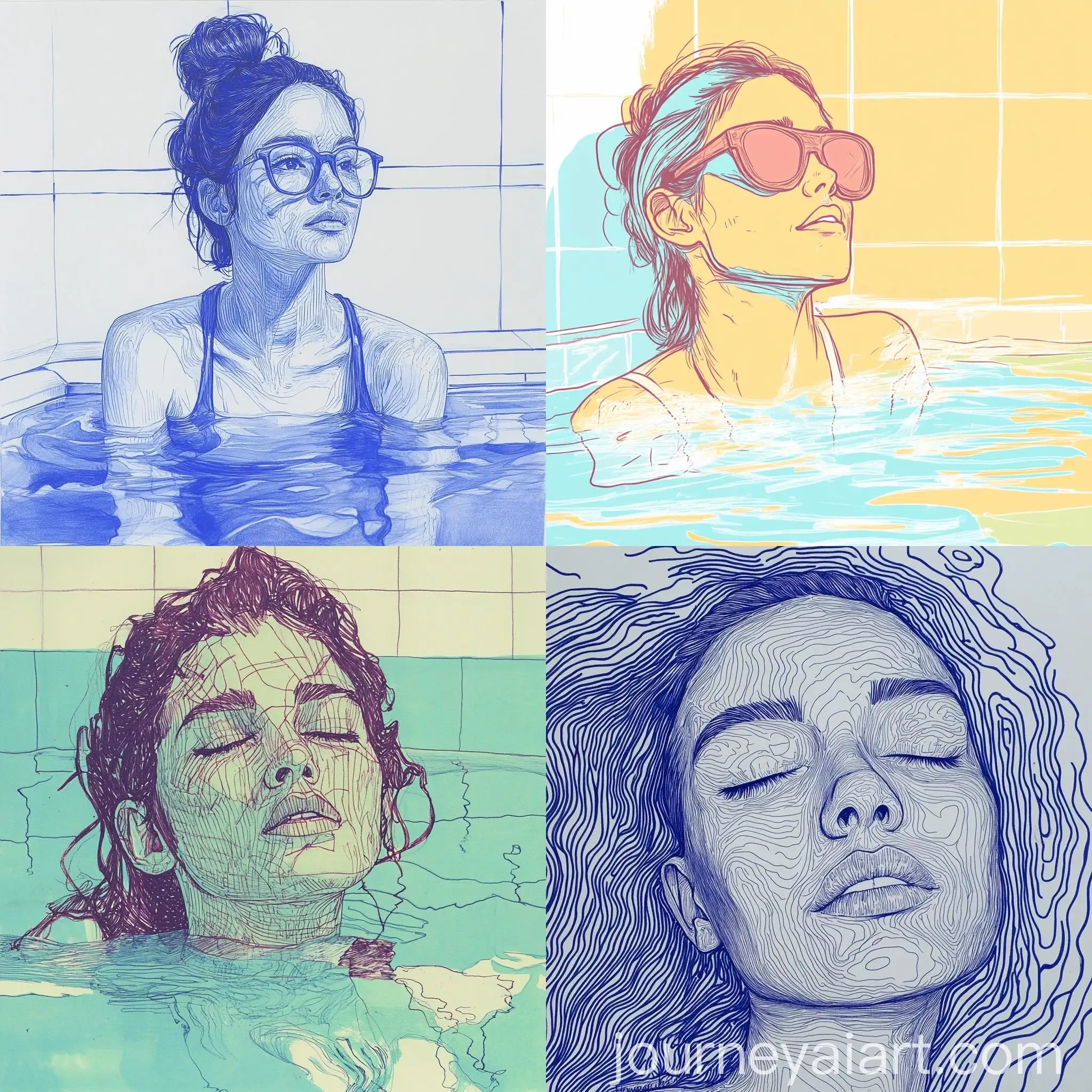 Monochrome-Sketch-of-Woman-Swimming-in-Pool