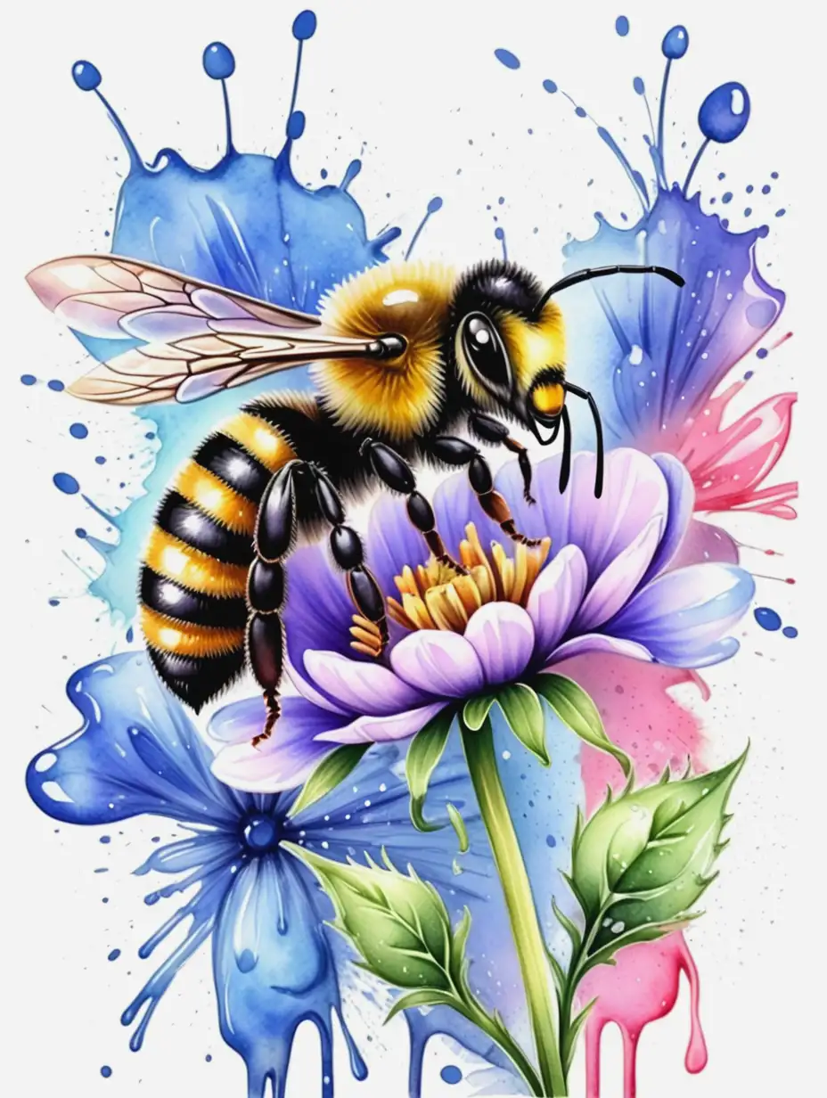 Bee-on-Spring-Flower-with-Watercolor-Splash-Background