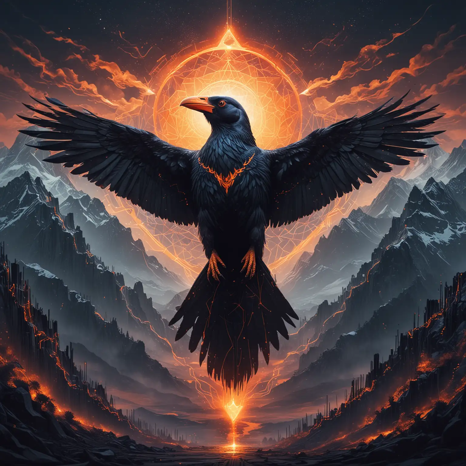 Shamanic-Giant-Black-Bird-with-Liquid-Geometry-in-Psychedelic-Landscape