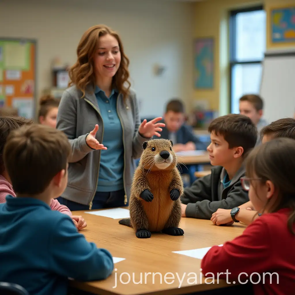 7th-Grade-Biology-Class-Studying-Beavers-with-Teacher-and-Stuffed-Animal