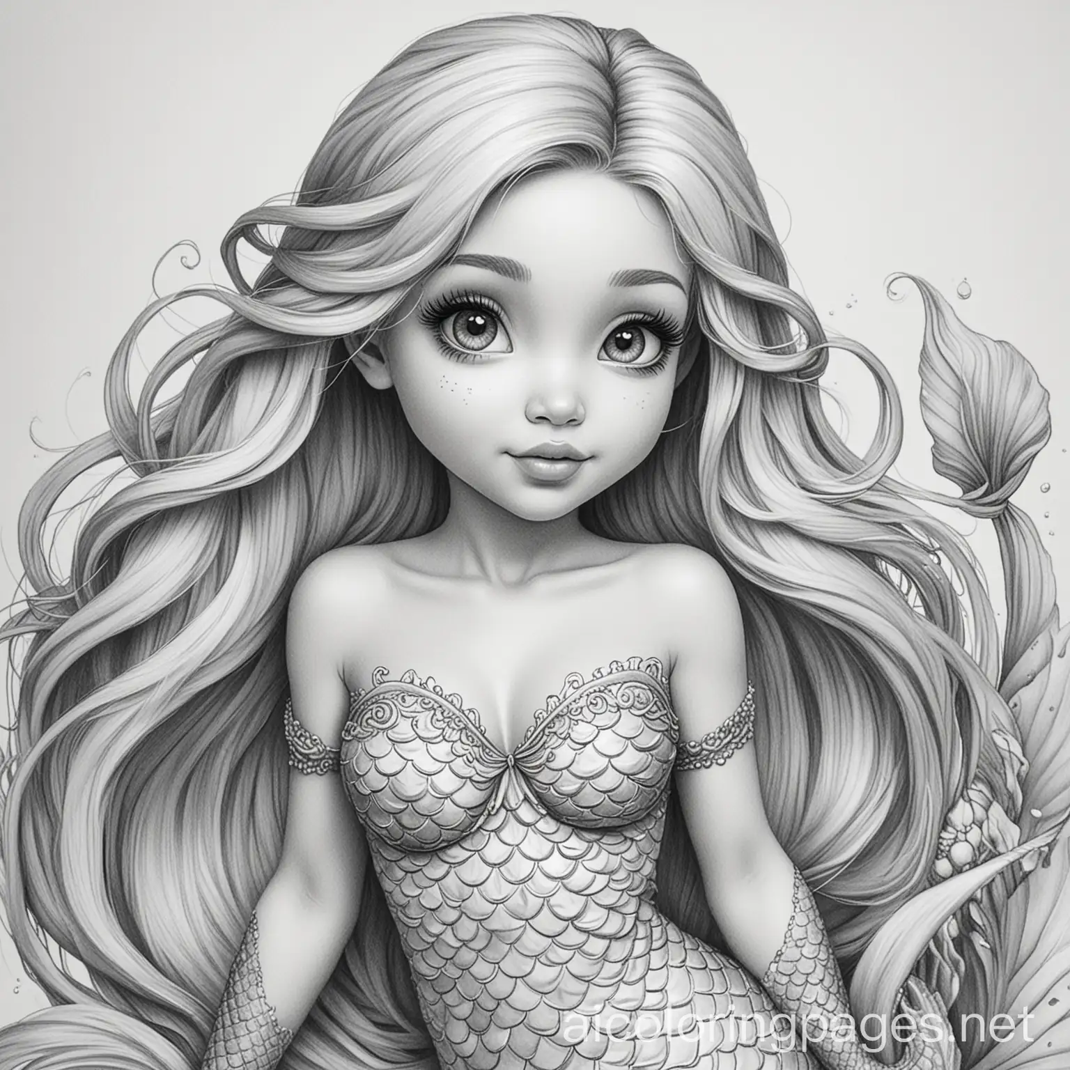 Realistic-Greyscale-Mermaid-Coloring-Page-for-Kids