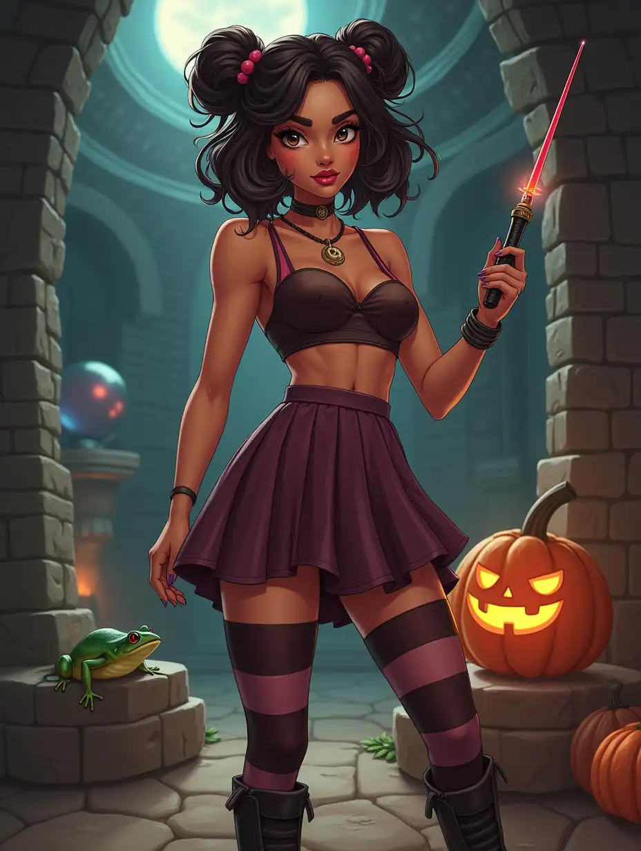 Stylish-Anime-Woman-with-Magic-Wand-in-Dungeon-Setting