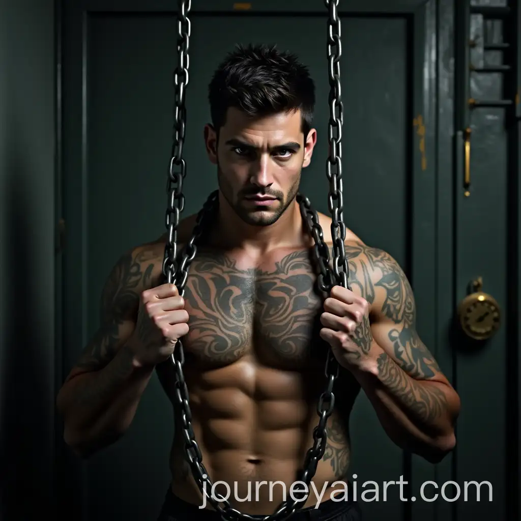 Handsome-BulkedUp-Man-in-an-Interrogation-Room-with-Tattoos-and-Chains
