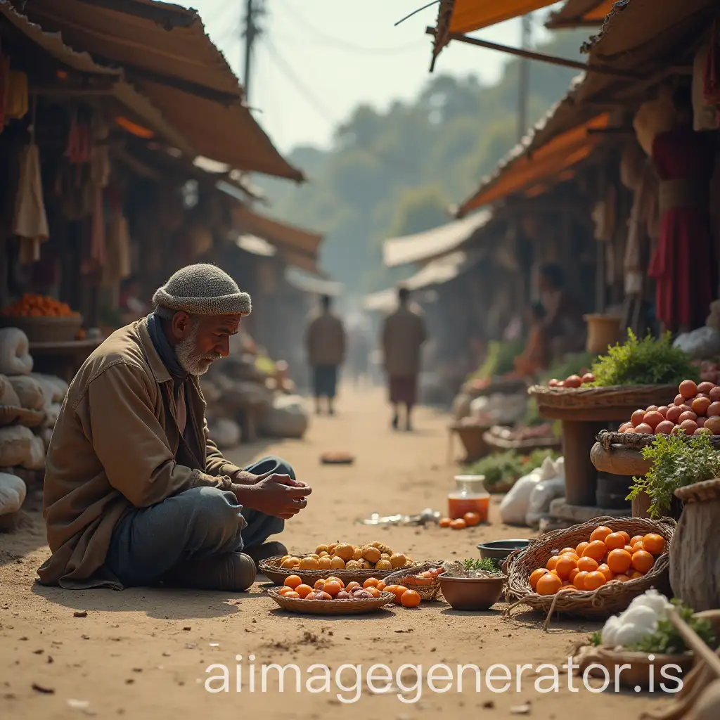 Homeless-Person-Asking-for-Food-in-Village-Market