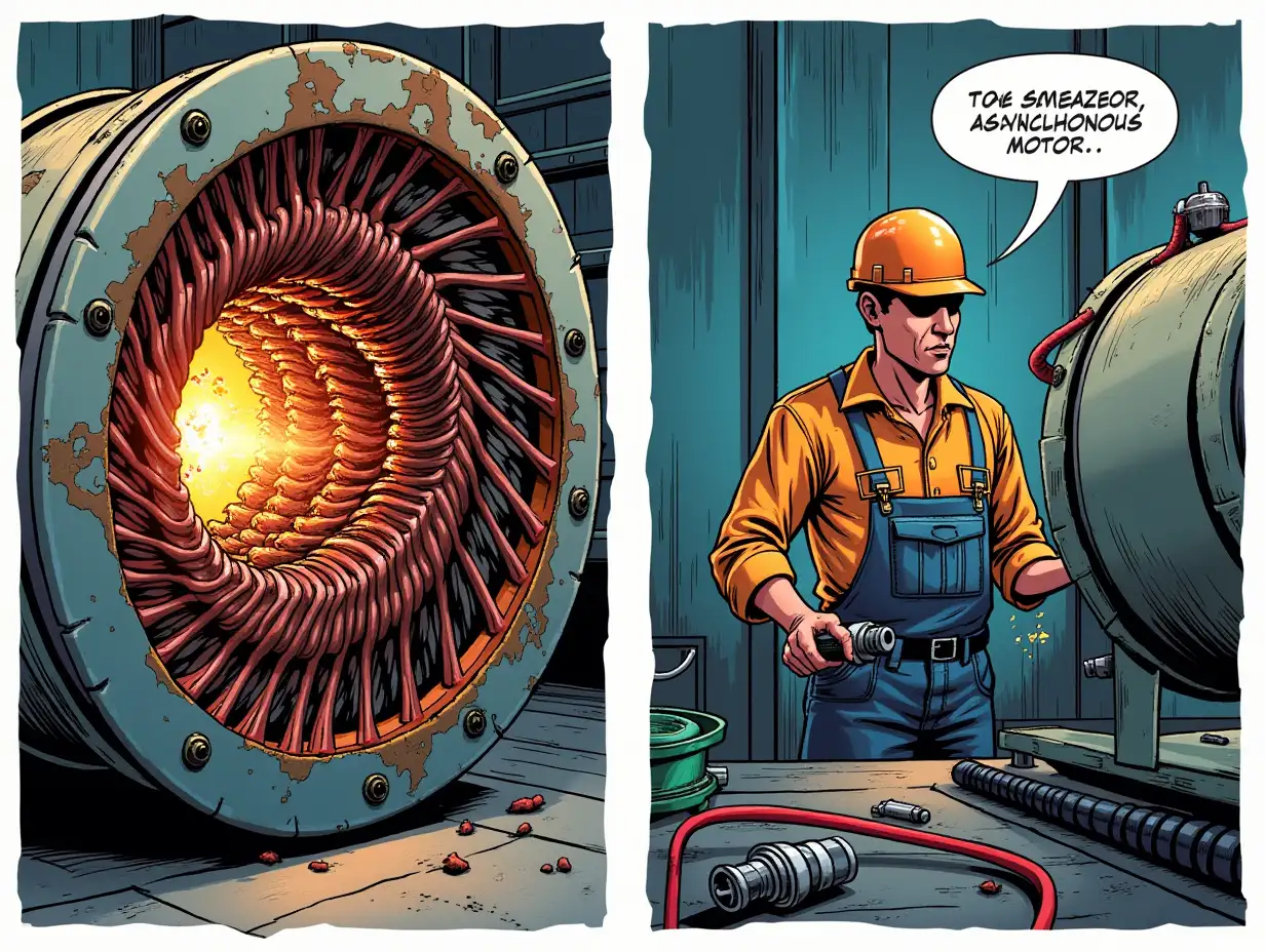 Technician-Rewinding-Asynchronous-Motor-in-Modern-Comic-Style