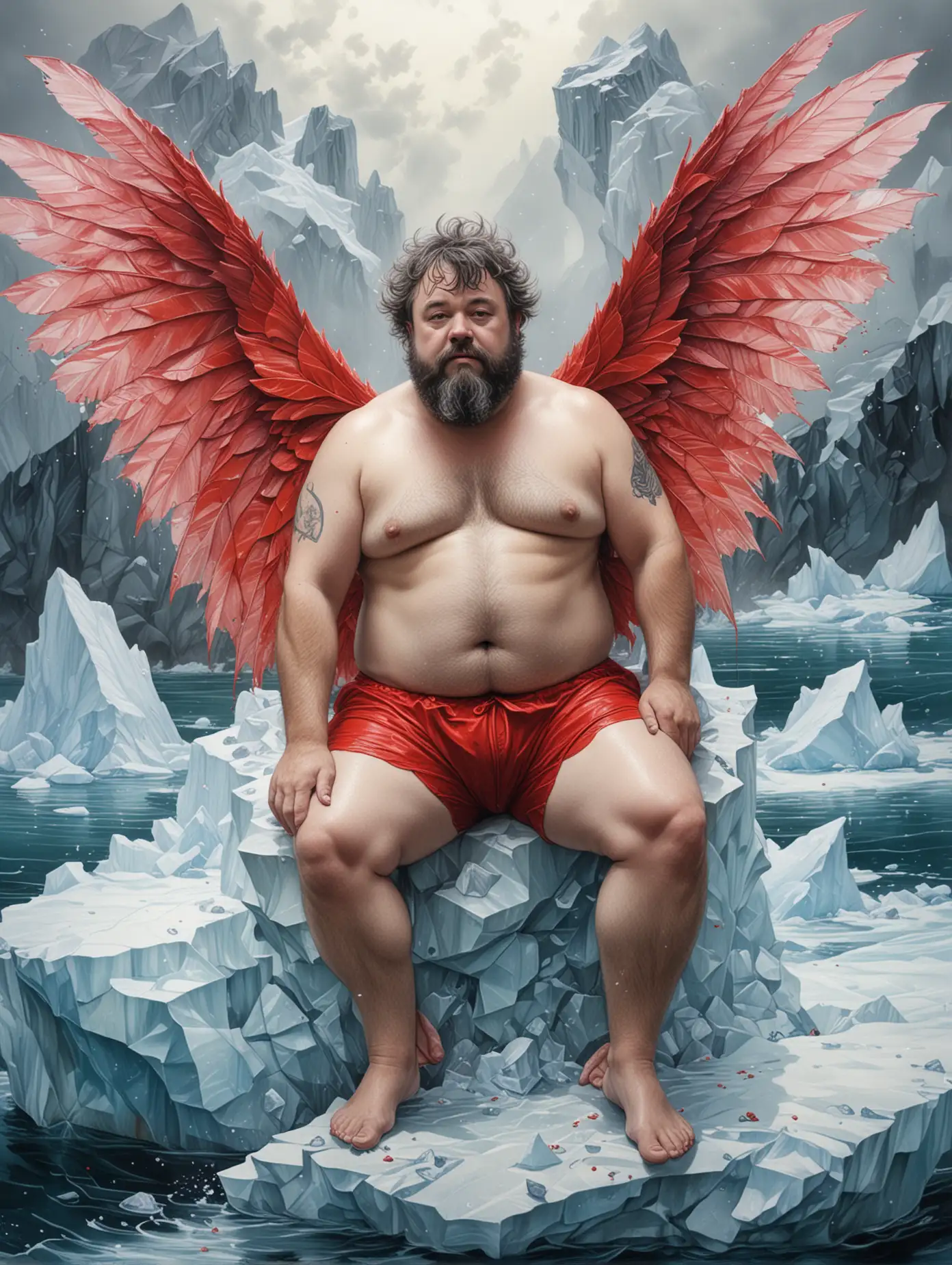 Surreal-Portrait-of-Chubby-Hairy-Man-with-Fairy-Wings-on-Iceberg