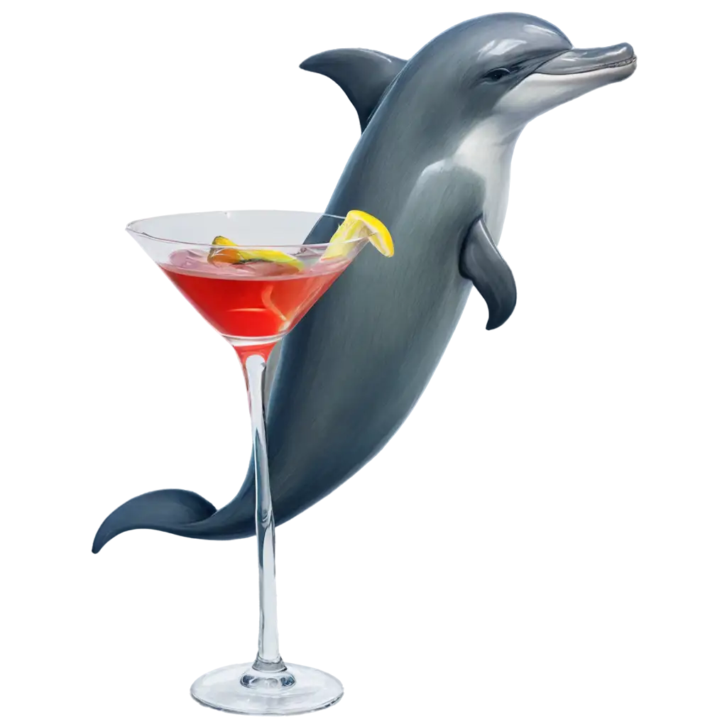 a dolphin drinking a martini cocktail