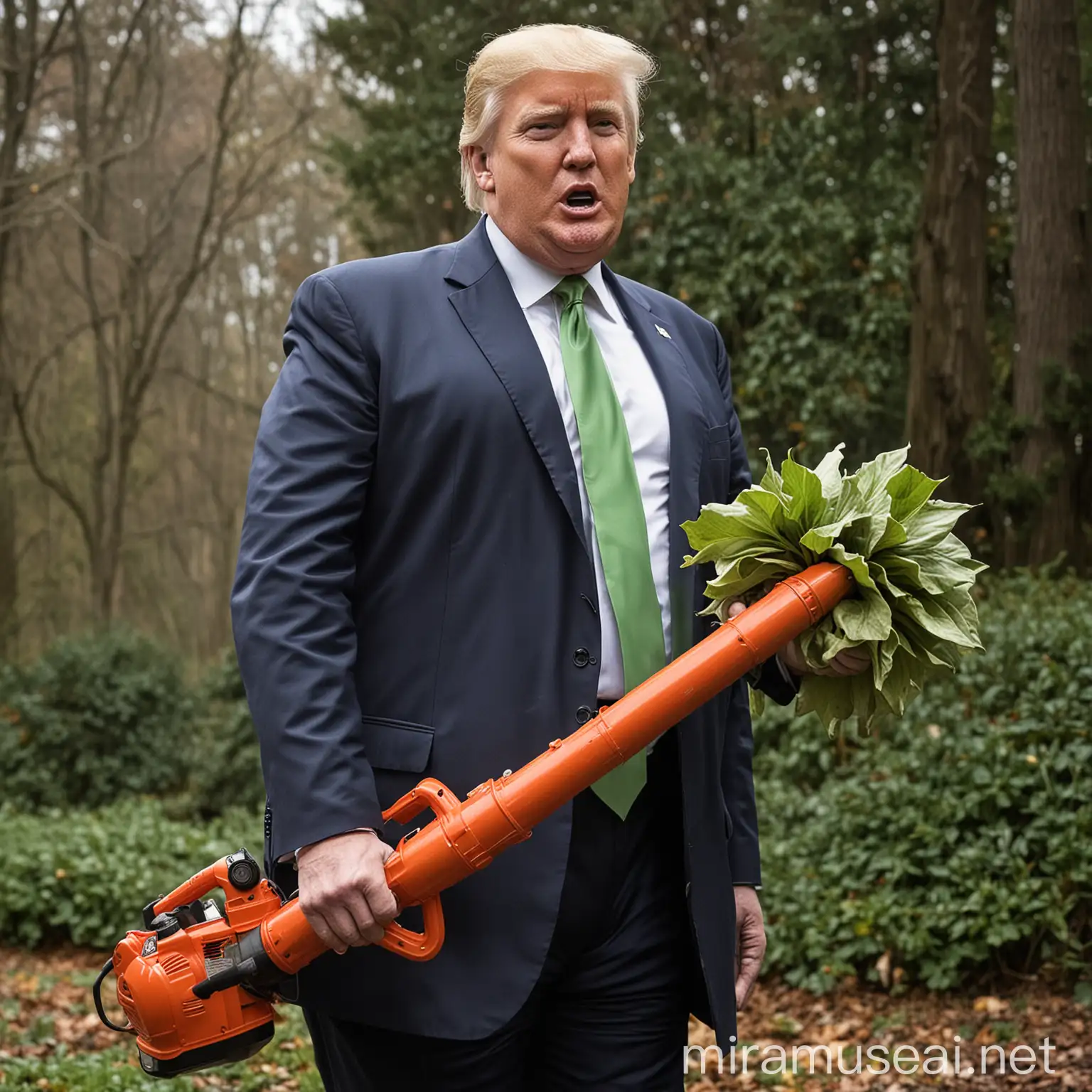 Donald Trump Holding Leaf Blower