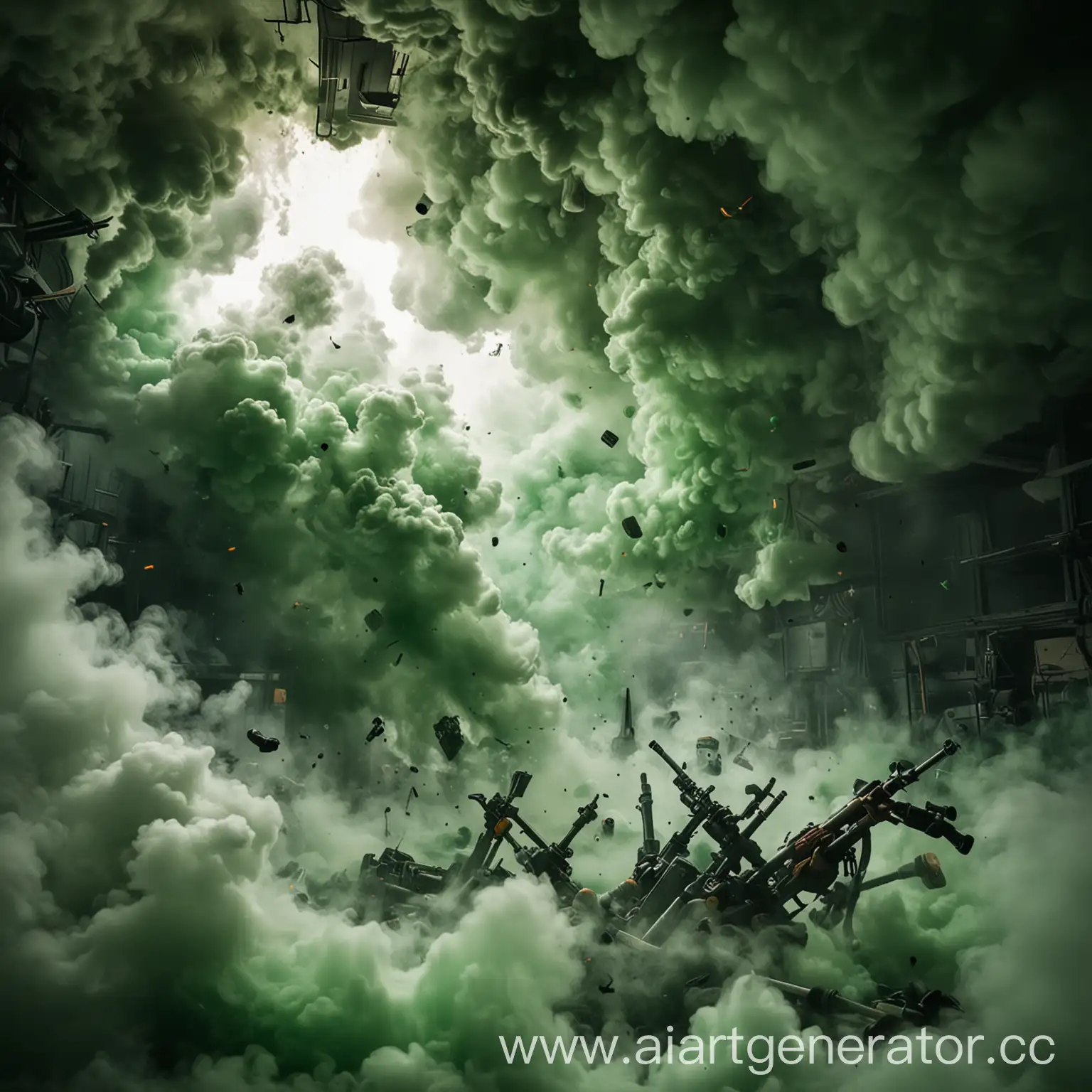 Mysterious-Figure-Emerges-from-Green-Smoke-with-Weapons