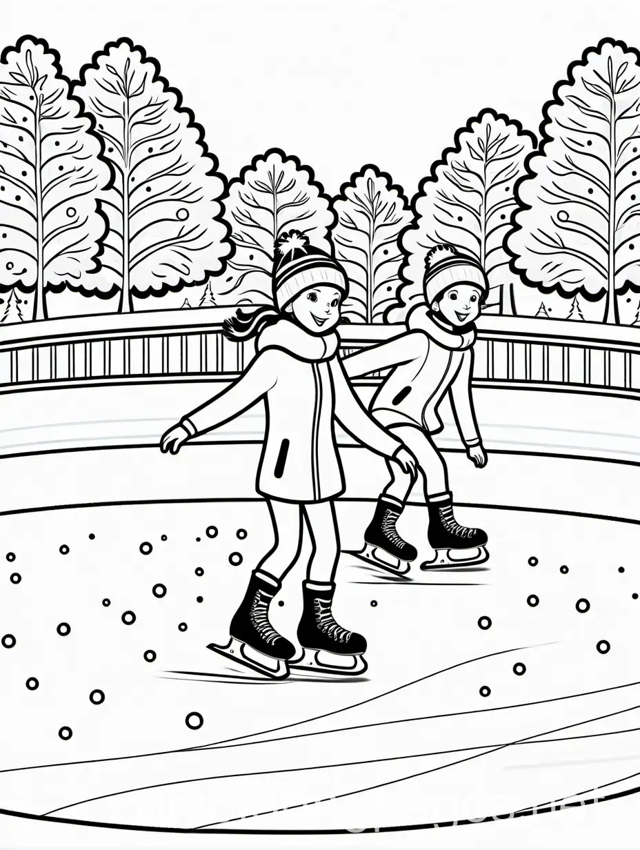 Children-Ice-Skating-on-Outdoor-Rink-Coloring-Page