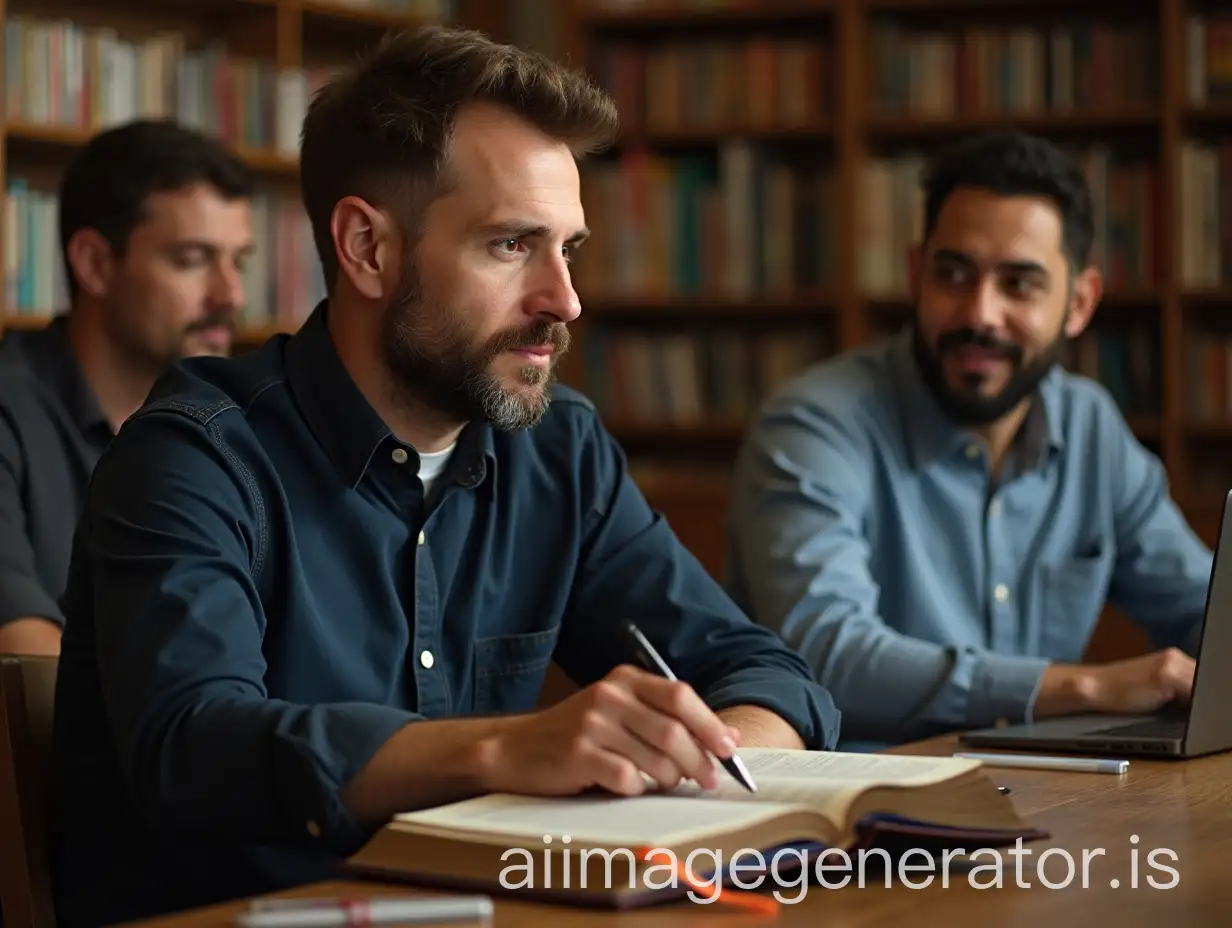 Pastor of church man studying the bible in moodle environment of virtual courses