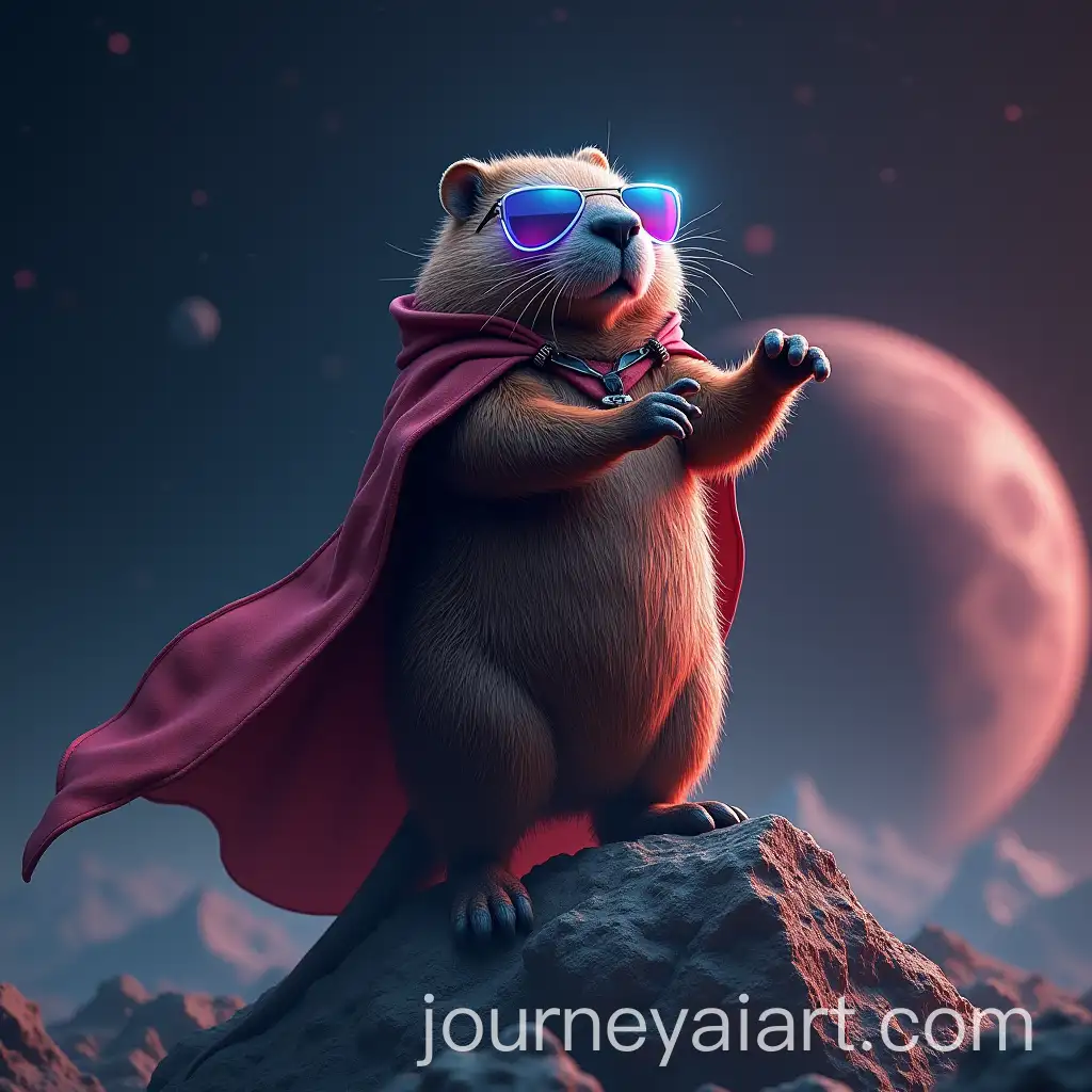 Cyber-Beaver-in-Space-Holding-Mountain-on-Floating-Asteroid