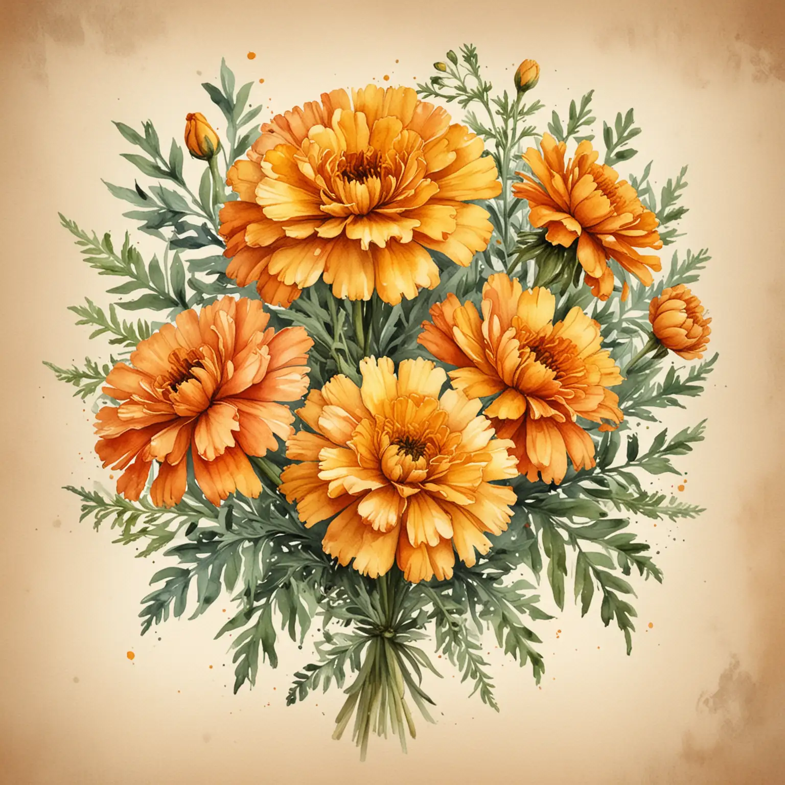 Watercolor Bouquet of Marigolds in Soft Pastel Hues