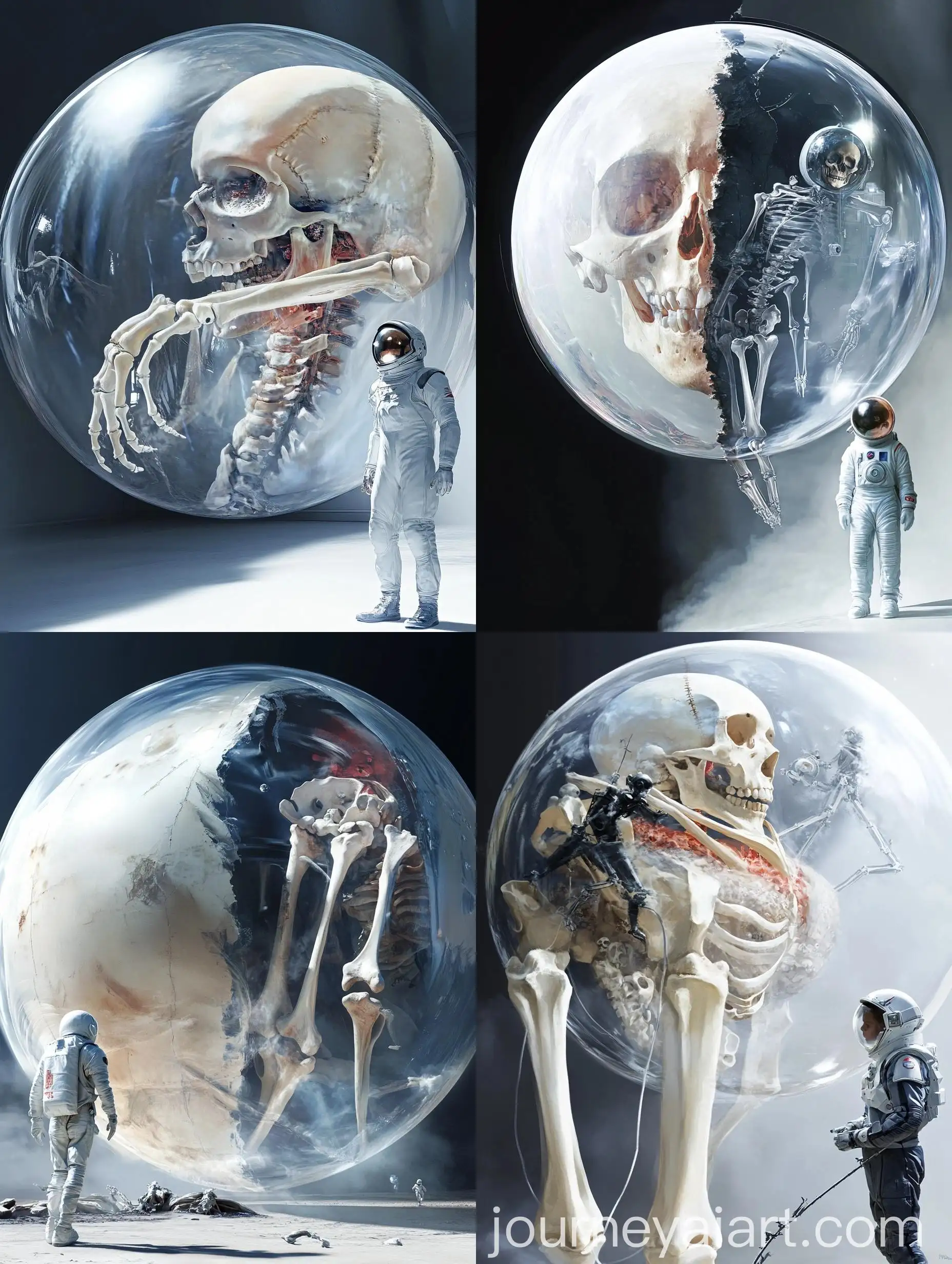 Spherical-Planet-of-Bones-with-Transparent-Layer-and-Small-Astronaut