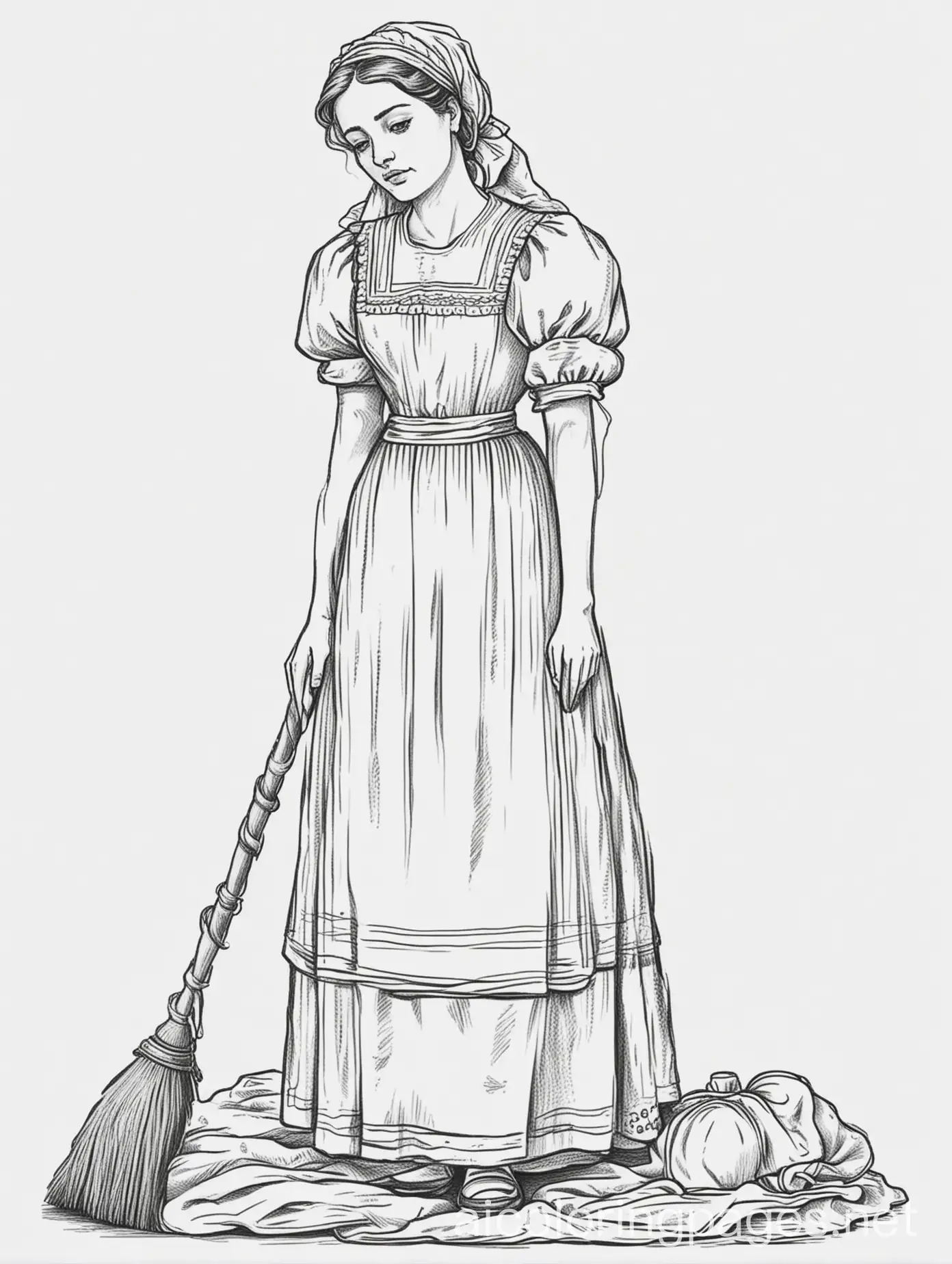 Sad-Woman-in-Old-Dress-Cleaning-Coloring-Page