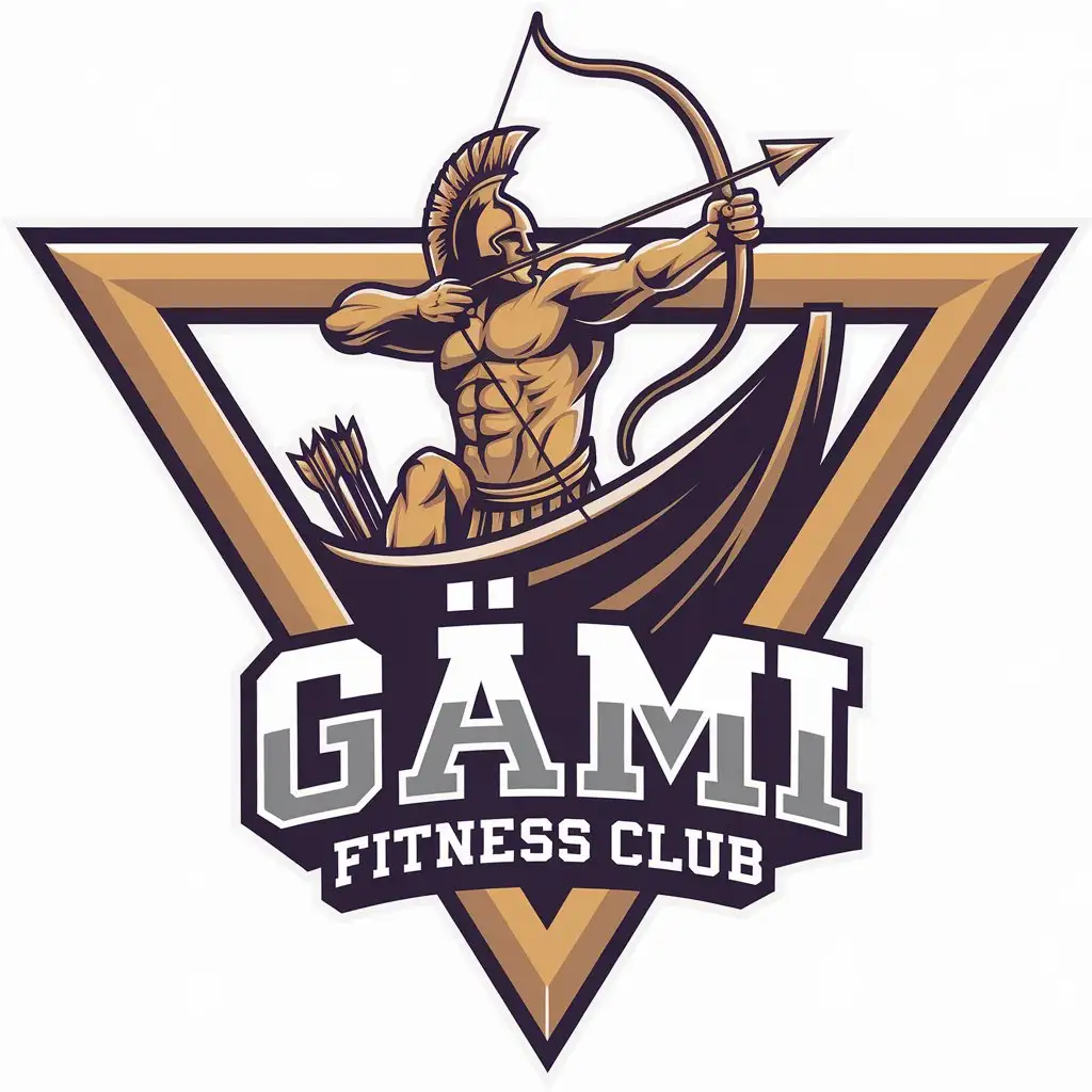 LOGO Design for GMI FITNESS CLUB Bodybuilder Spartan Shooting Bow on Trireme