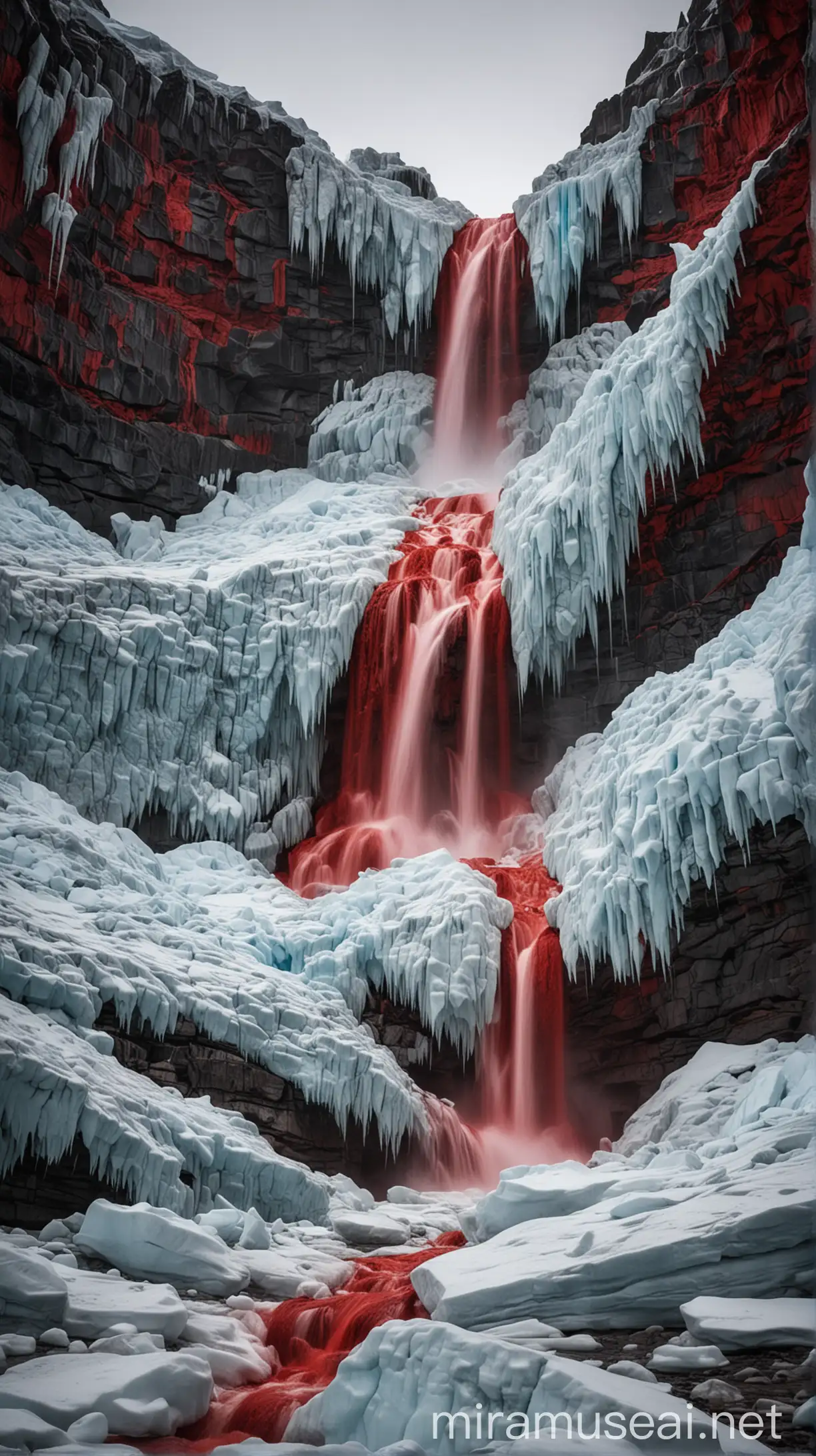 Vivid Red Waterfall Cascading from Taylor Glacier Ice