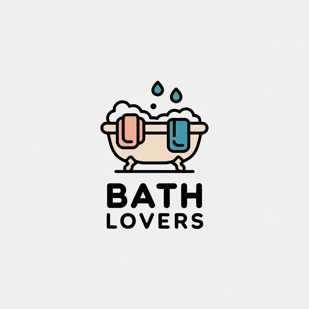 LOGO Design for Bath Lovers Minimalistic Vector with Washcloths Bubbles and Water Drops