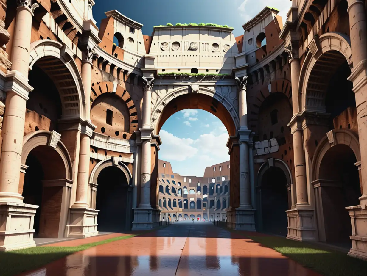 Majestic-Entrance-to-the-Colosseum-Surrounded-by-a-Fantasy-Landscape