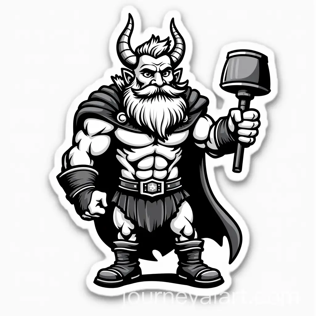 Black-and-White-Cartoon-Thors-Hammer-Sticker-Design