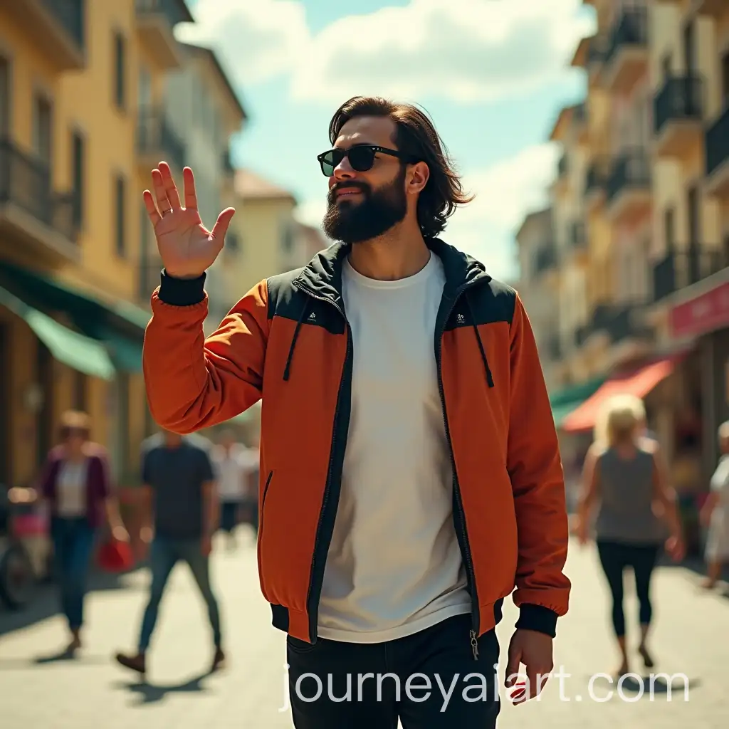 Man-Helping-Elderly-Woman-in-a-Sunny-Lively-City-Street