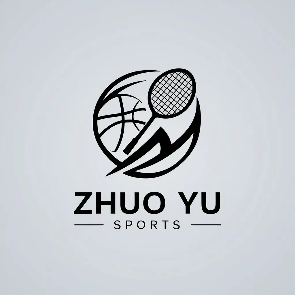 a logo design,with the text "Zhuo Yu Sports", main symbol:basketball, badminton,Moderate,be used in Sports Fitness industry,clear background