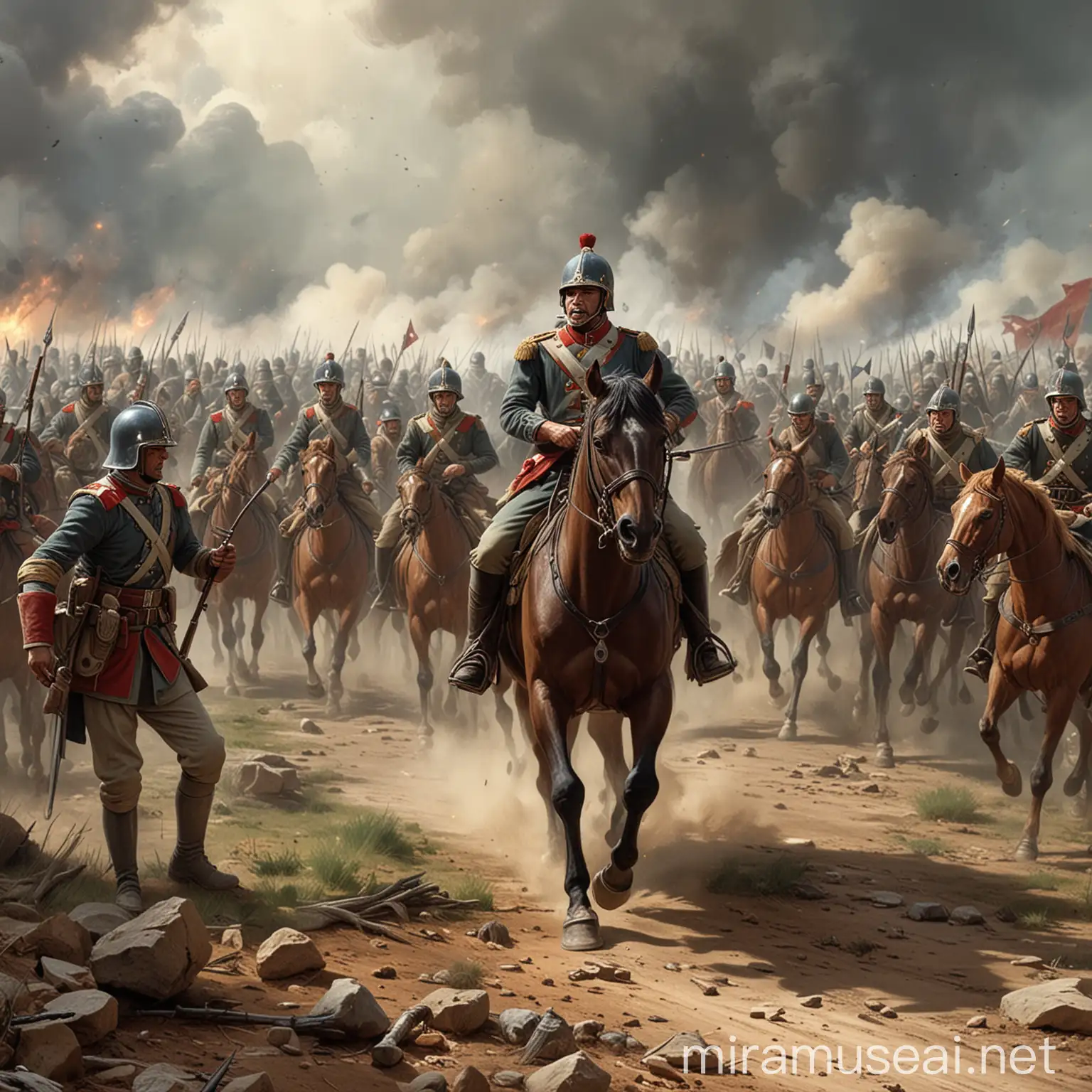 General Leading Soldiers in Battle Scene