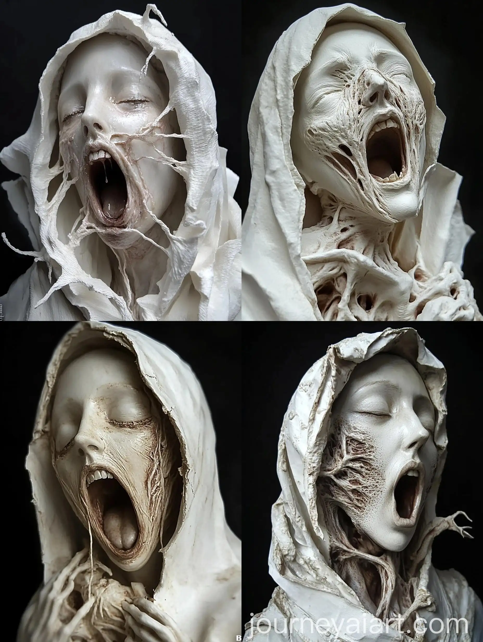 Sculpture-of-Womans-Face-with-Open-Synthetic-Maw-in-Medical-Art