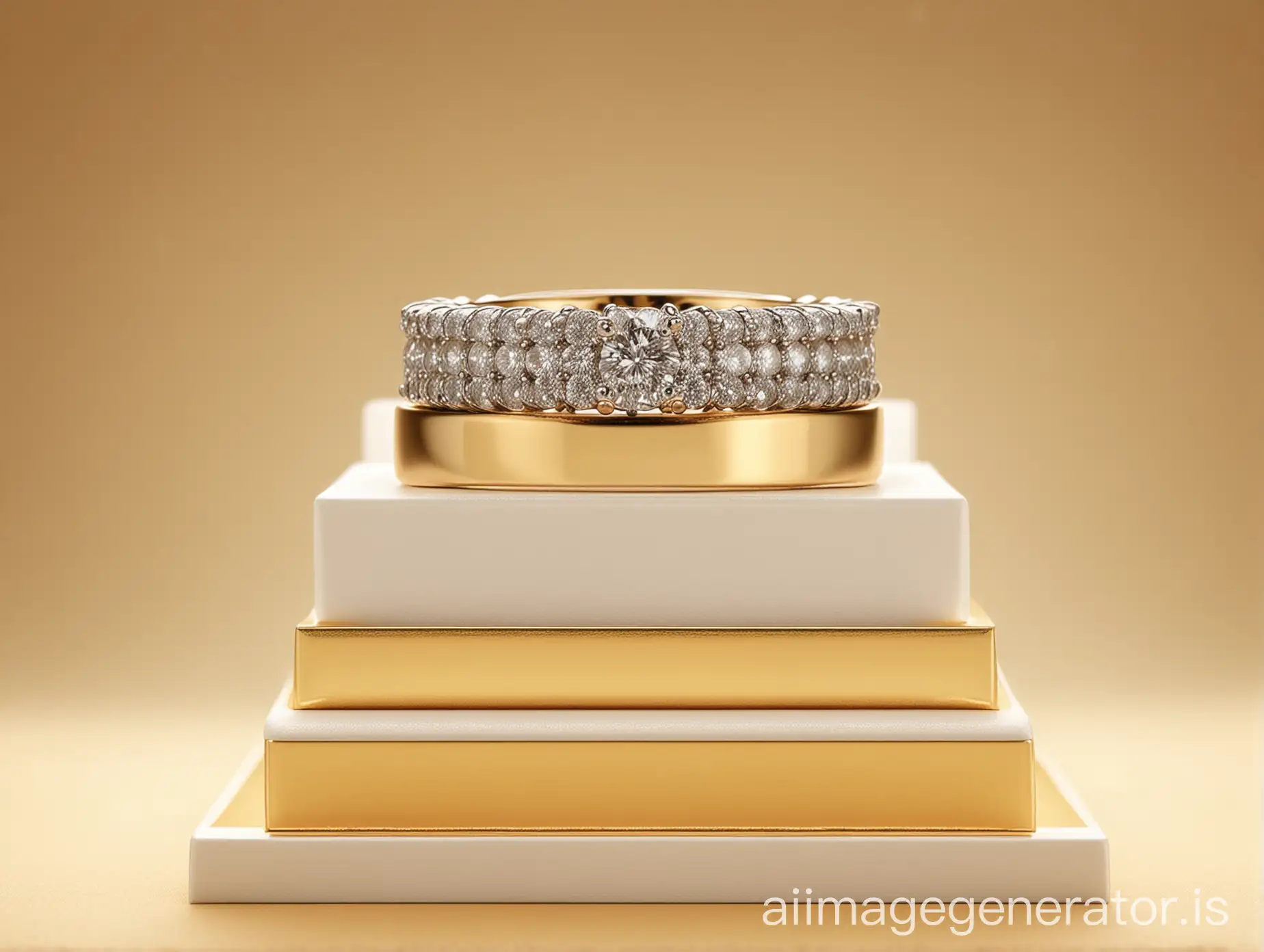 White-Gold-Diamond-Eternity-Bands-on-Golden-Gradient-Podium