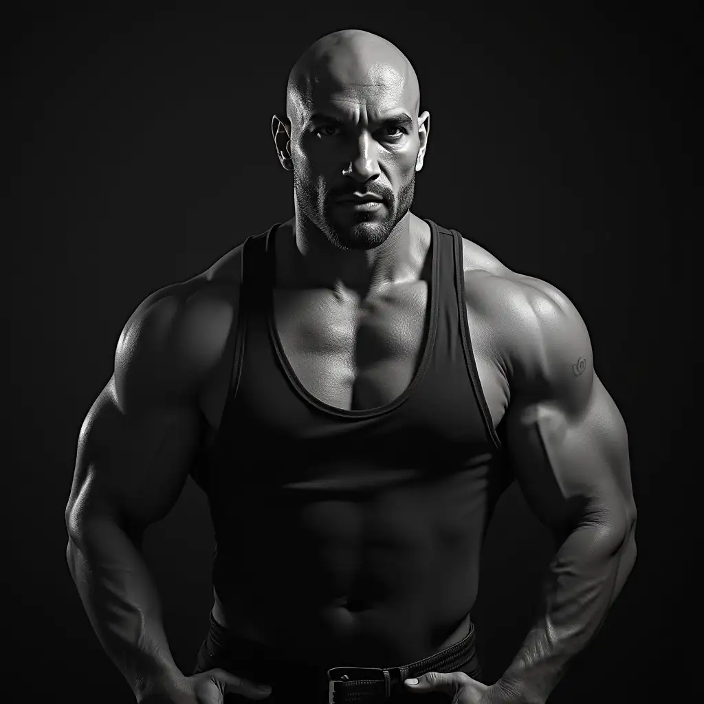 depict dave Bautista, black and white, photography, award winning, nice pose