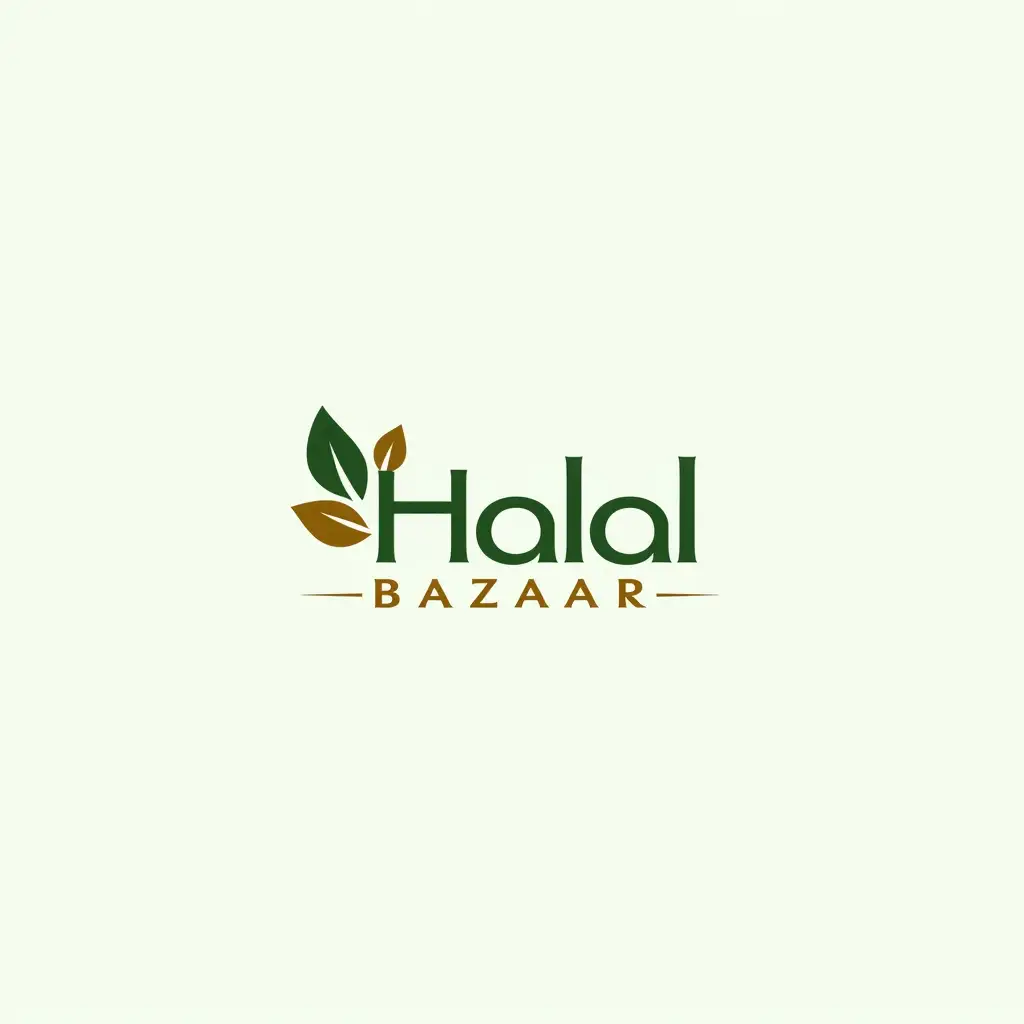 Design a modern and professional logo for 'Halal Bazaar', a marketplace for halal health products and supplements. The logo should incorporate symbols of health and wellness, such as leaves, herbs, or a symbol representing vitality, combined with subtle Islamic design elements. Use natural colors like green, gold, and white to reflect purity and organic health. The design should evoke a sense of trust, well-being, and the premium quality of halal-certified health products.