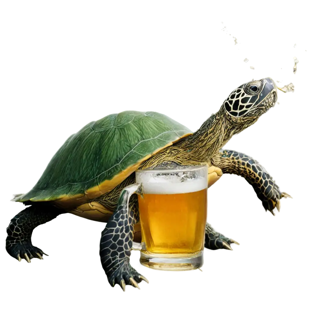 Turtle drinking beer