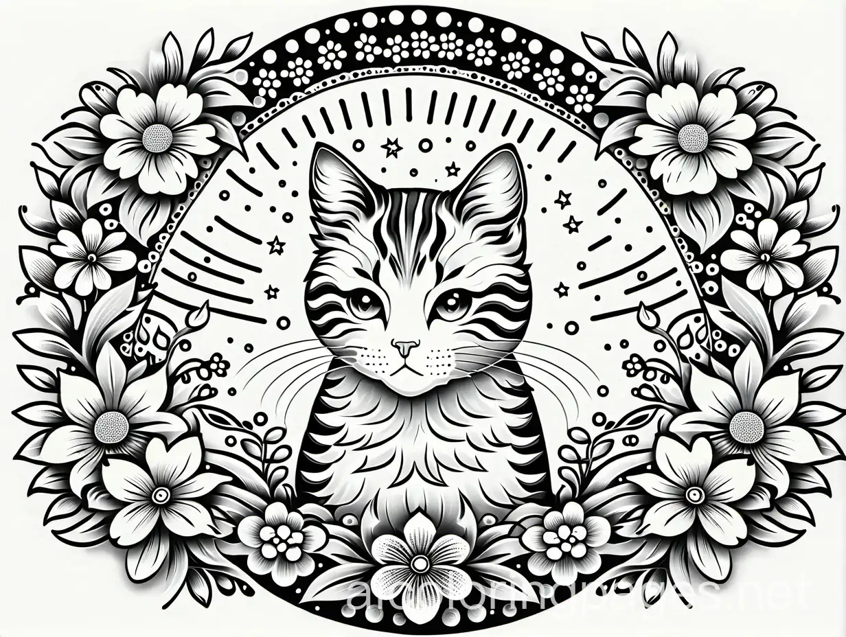 Majestic-ShortHaired-Striped-Cat-Surrounded-by-a-Floral-Mandala