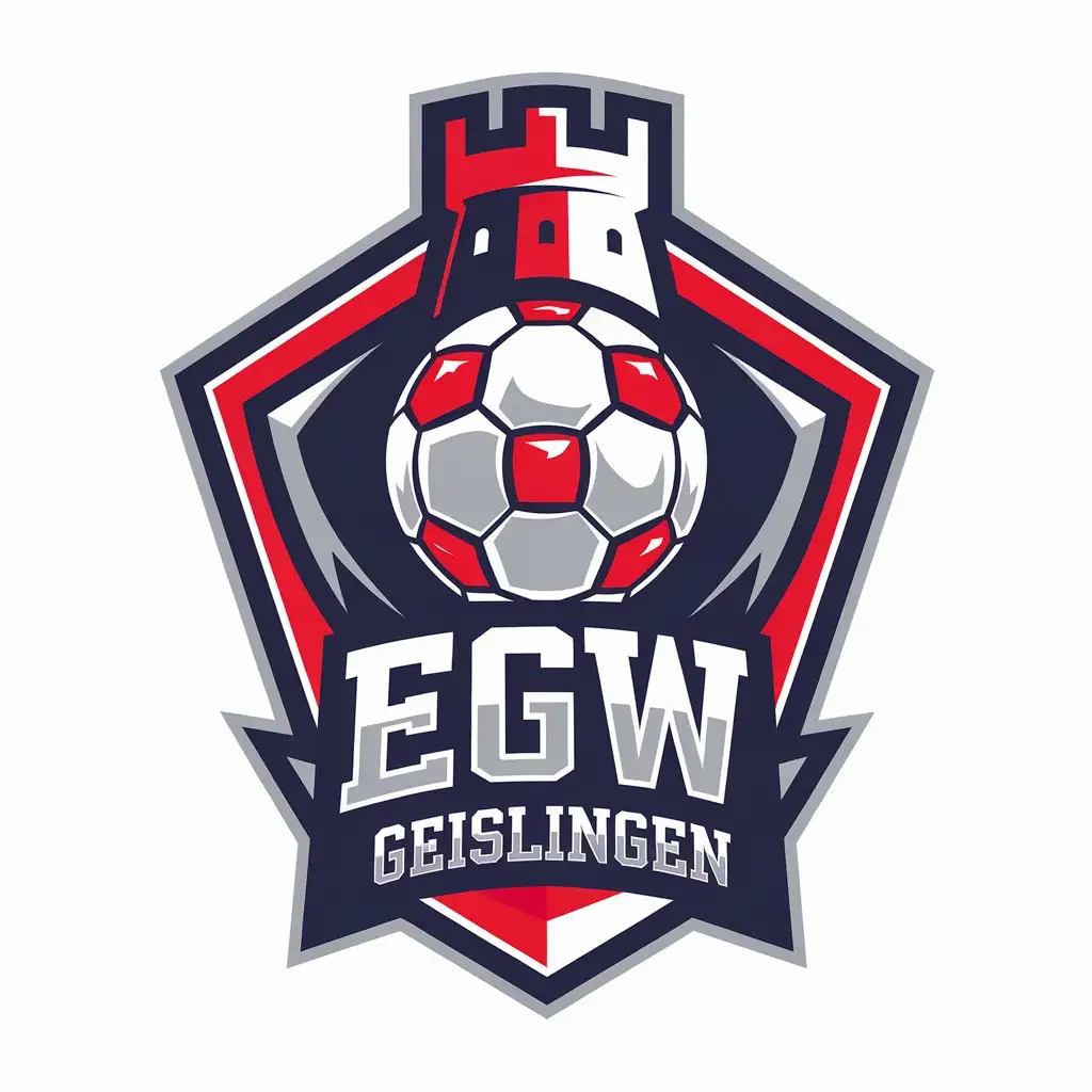 LOGO Design for EGW GEISLINGEN Hexagon Castle Soccer Ball in Red White