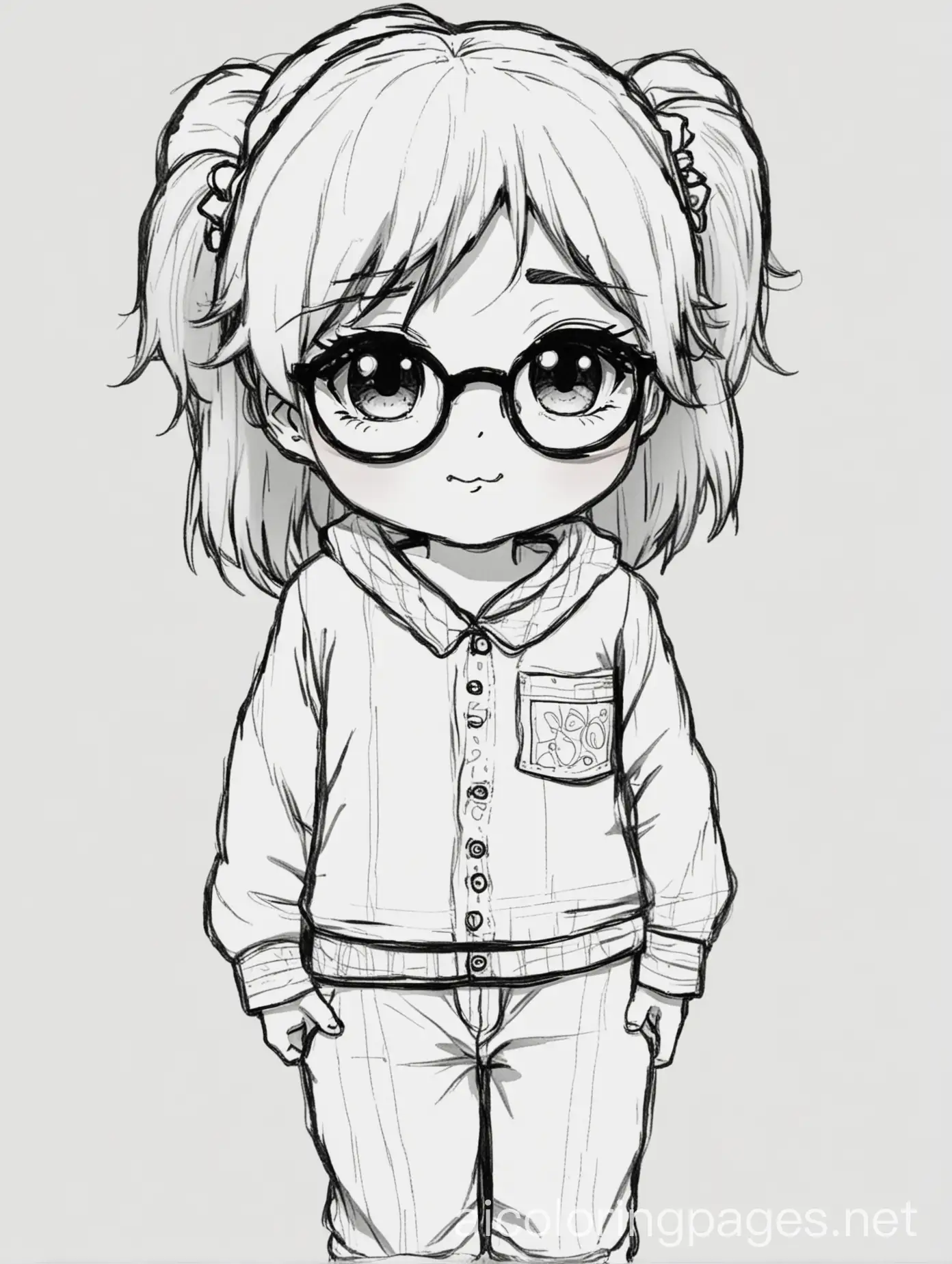 Jealous-Anime-Girl-in-Pajamas-with-Glasses-Coloring-Page