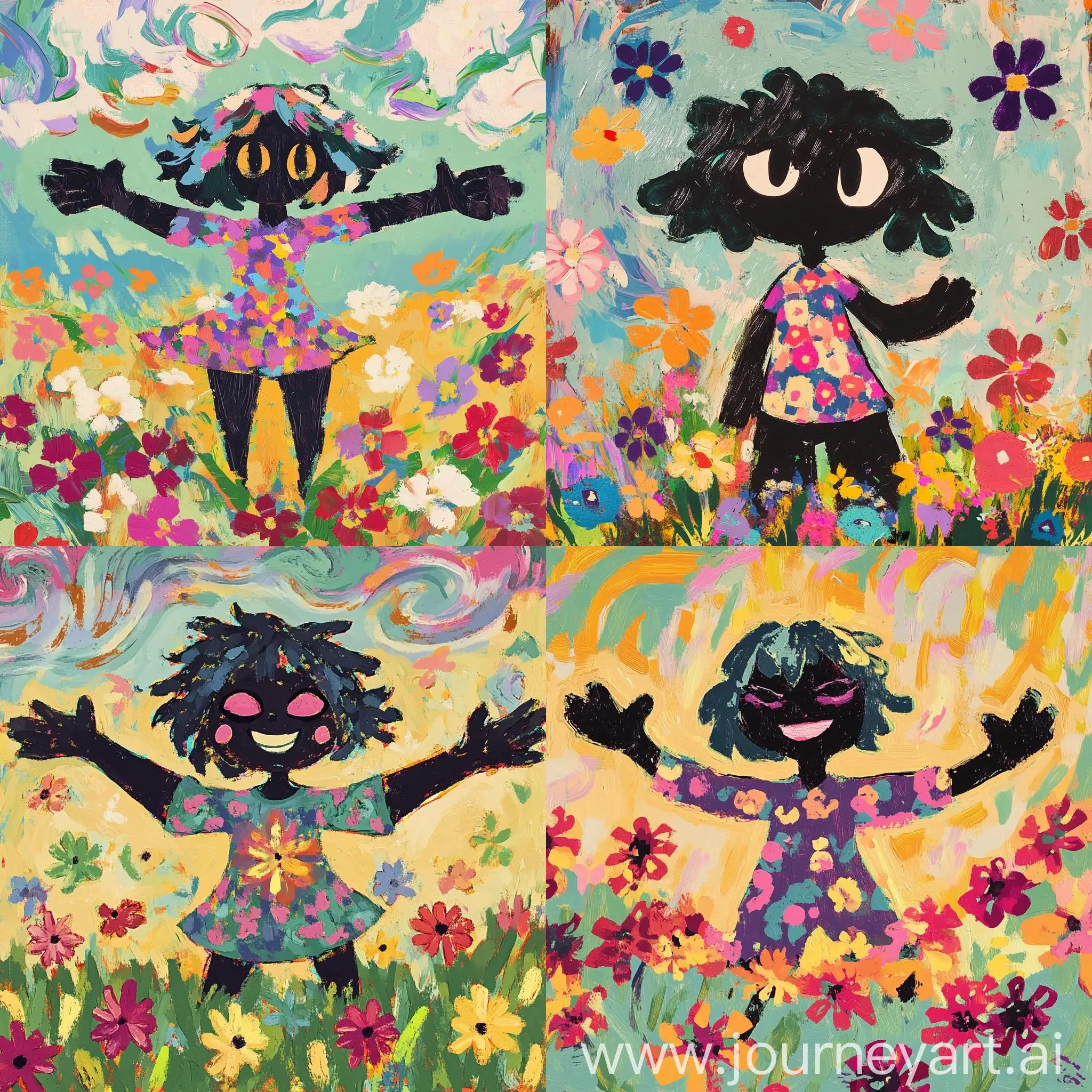 Joyful-Black-Cartoon-Character-in-Expressionist-Flower-Field