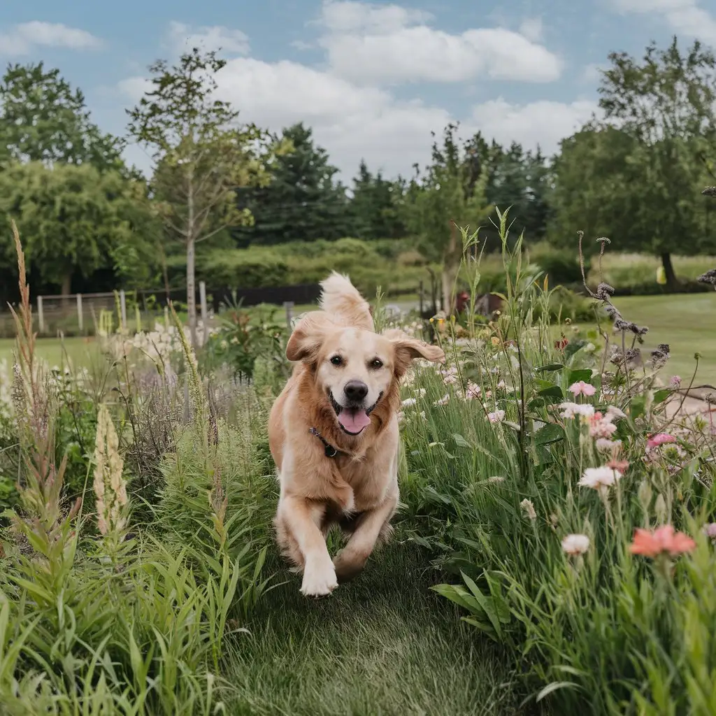 dog happy in the garden