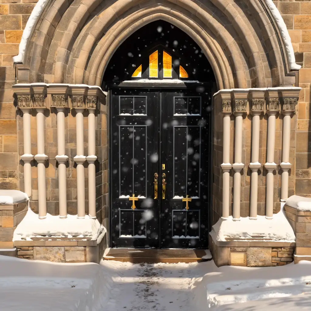 Warm Church Interior Amidst Snowy Winter