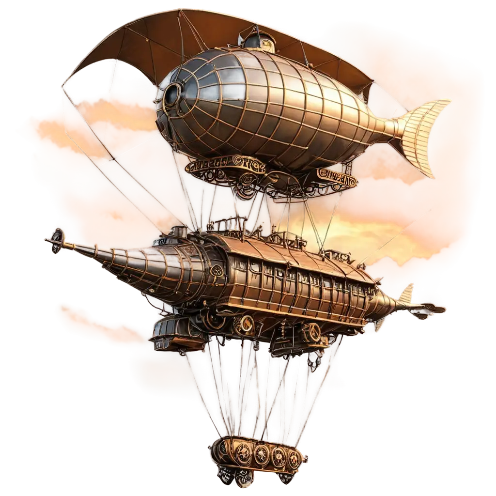 Intricately-Designed-Steampunk-Airship-PNG-Image-Brass-Gears-Leather-Wings-and-Steam-Pipes-in-Sunset-Sky