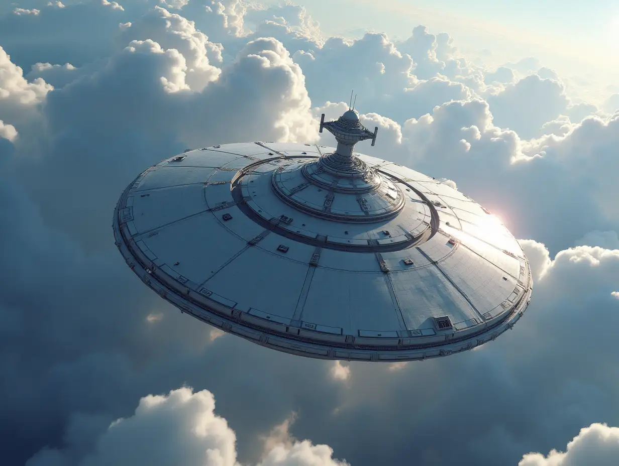 user_prompt: Photorealistic Large Round Space Station 4k in the clouds