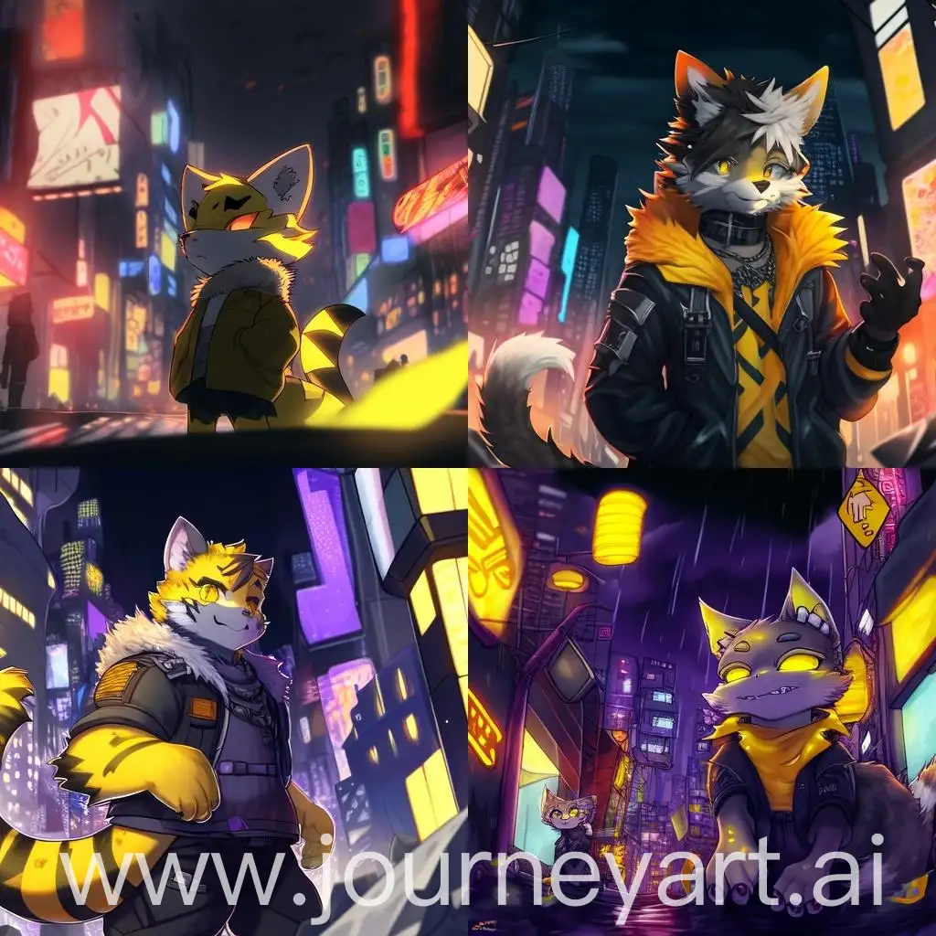 Furry-Cityscape-in-Yellow-Light-with-Ink-Wash-Style-Cats