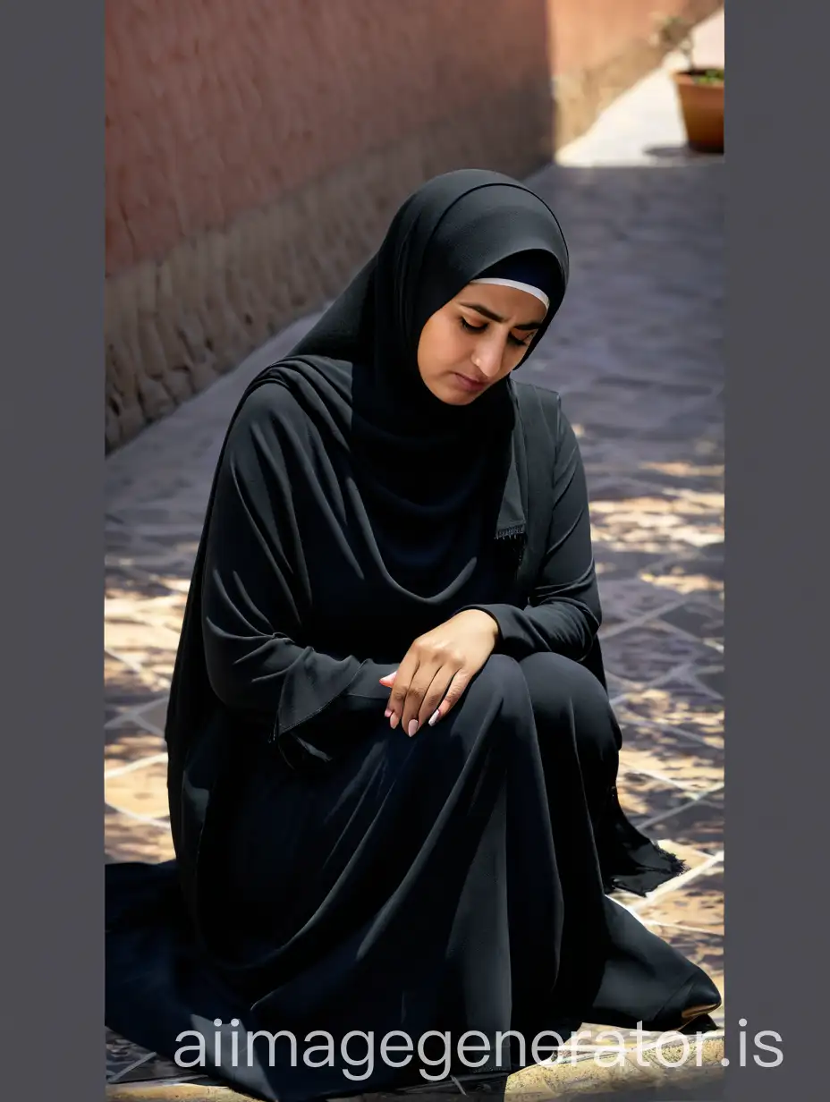 Sad-Muslim-Woman-Sitting-with-Head-Down-in-Contemplation