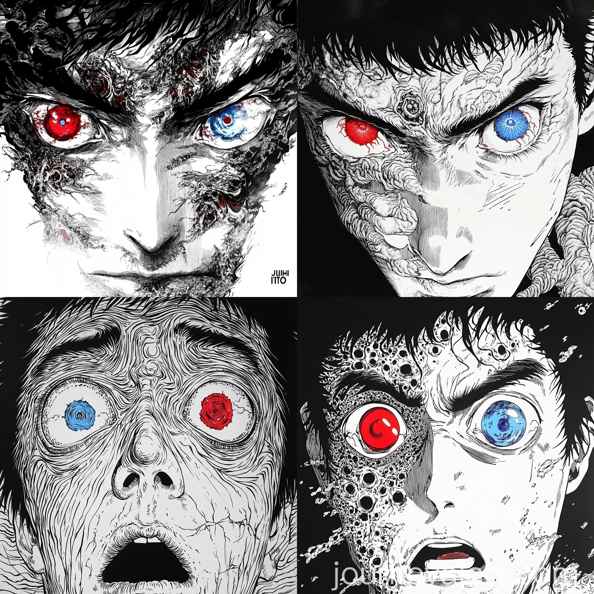 Wideeyed-Man-with-Red-and-Blue-Eyes-in-Junji-Ito-Manga-Style