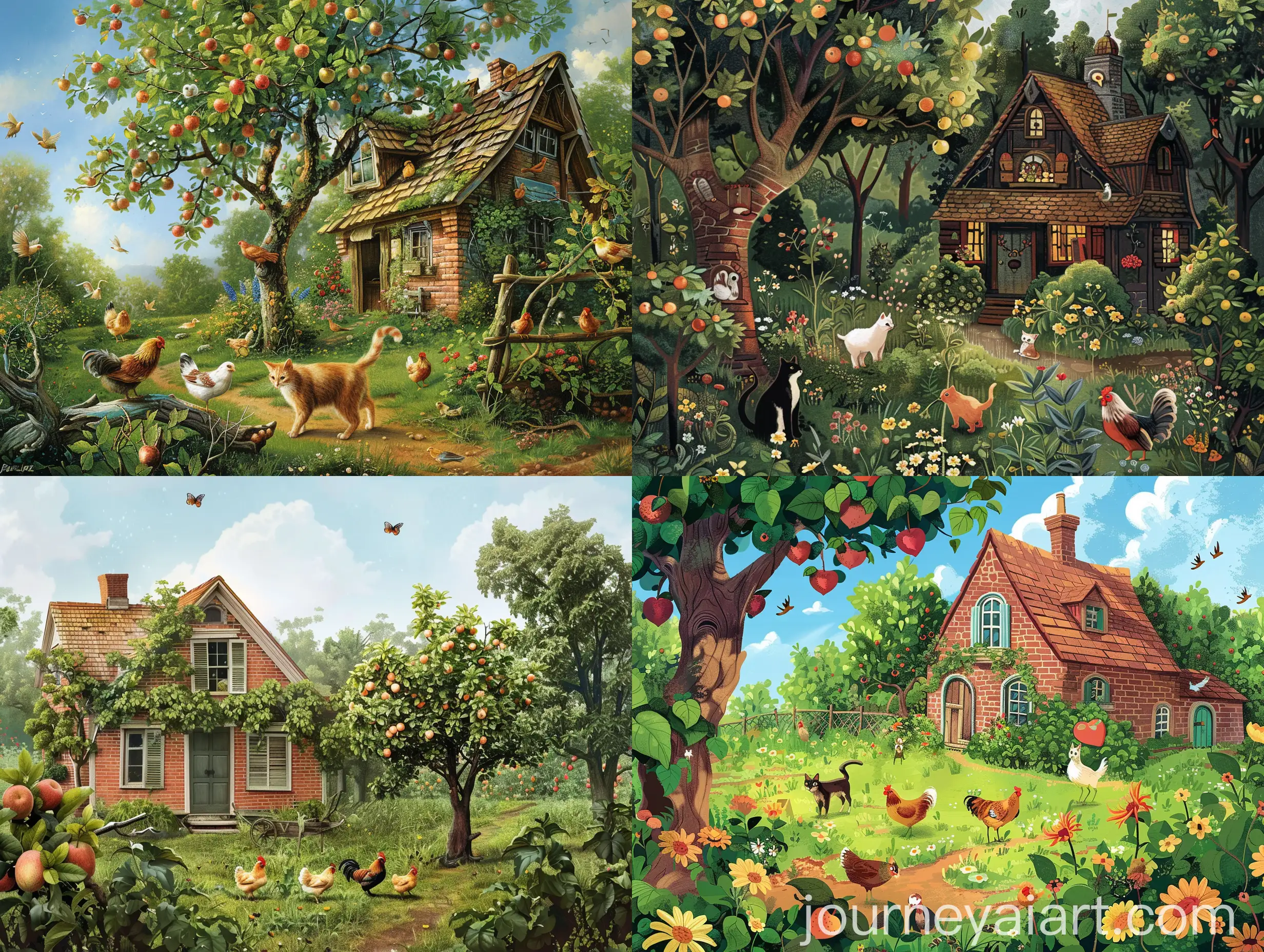 Rural-Orchard-Scene-with-Animals-and-Cabin