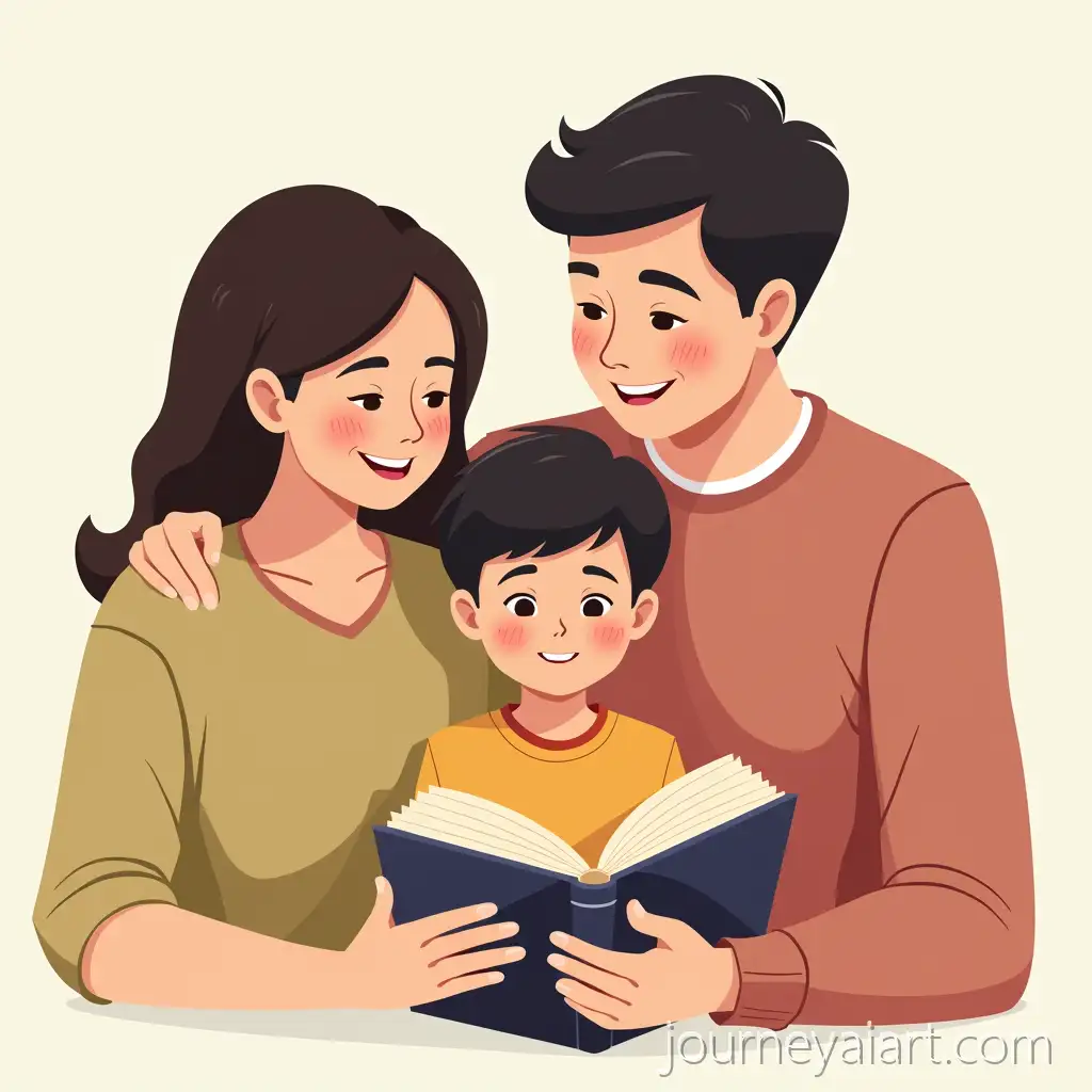 Student-Reading-a-Book-with-Parents-in-Cozy-Family-Setting
