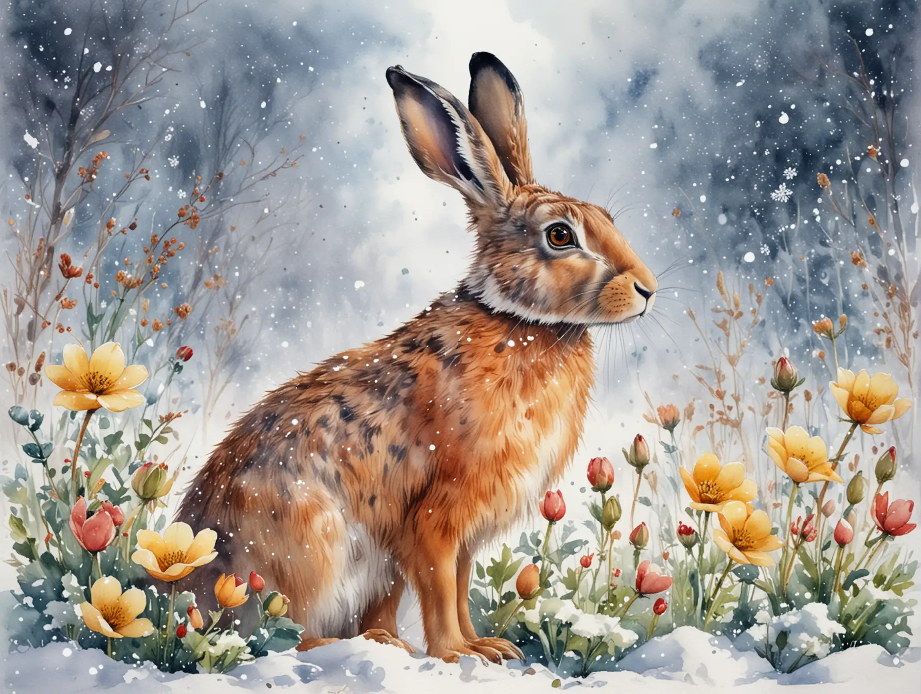 Magical-Hare-on-a-Snowy-Winter-Flower-with-Falling-Snow-and-New-Year-Vibes