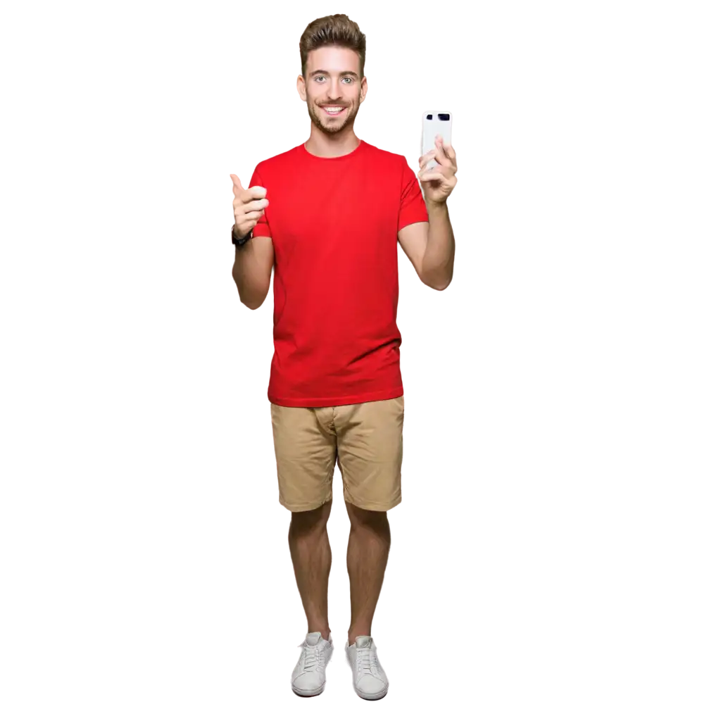 Man-With-Red-Tshirt-Vlogging-PNG-Image-for-Dynamic-Content-Creation