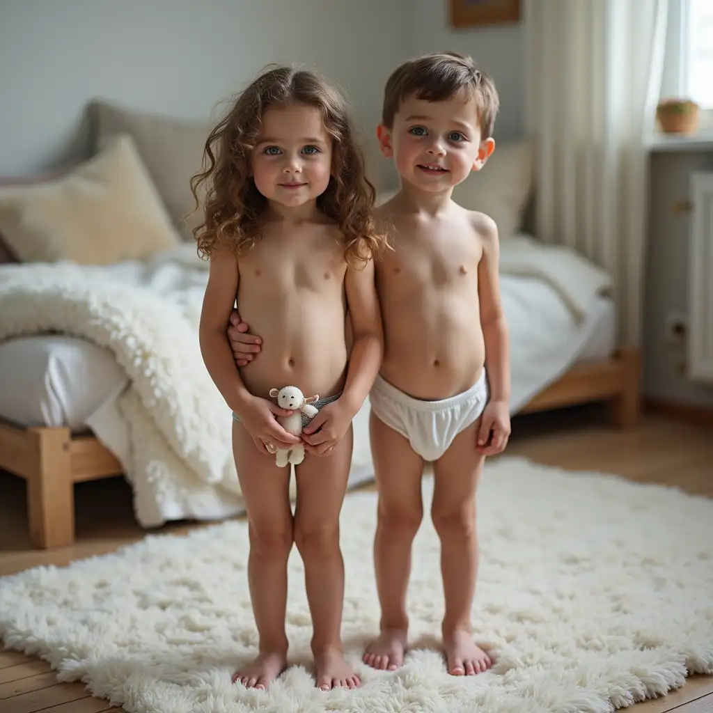 Slender-Girl-and-Boy-in-Playroom-with-Stuffed-Animal-and-Fluffy-Pillows