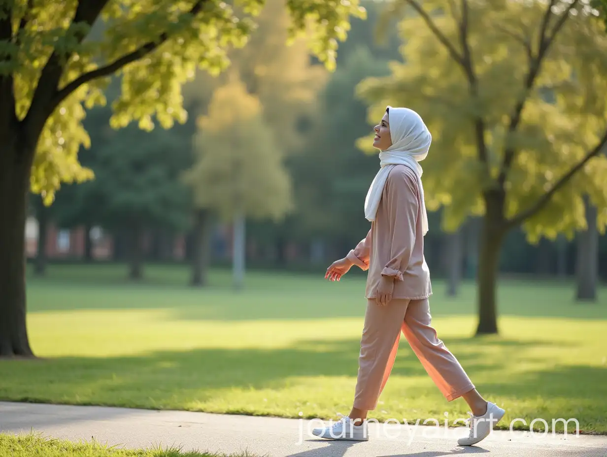 Woman-Walking-in-Park-Enjoying-Fresh-Air-in-Modest-Outfit