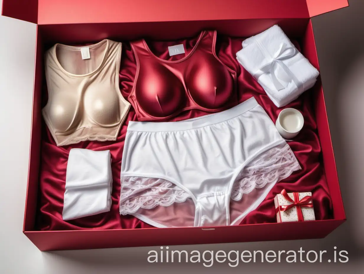 Luxurious-Womans-Underclothes-in-Opened-Birthday-Gift-Box-on-Bed